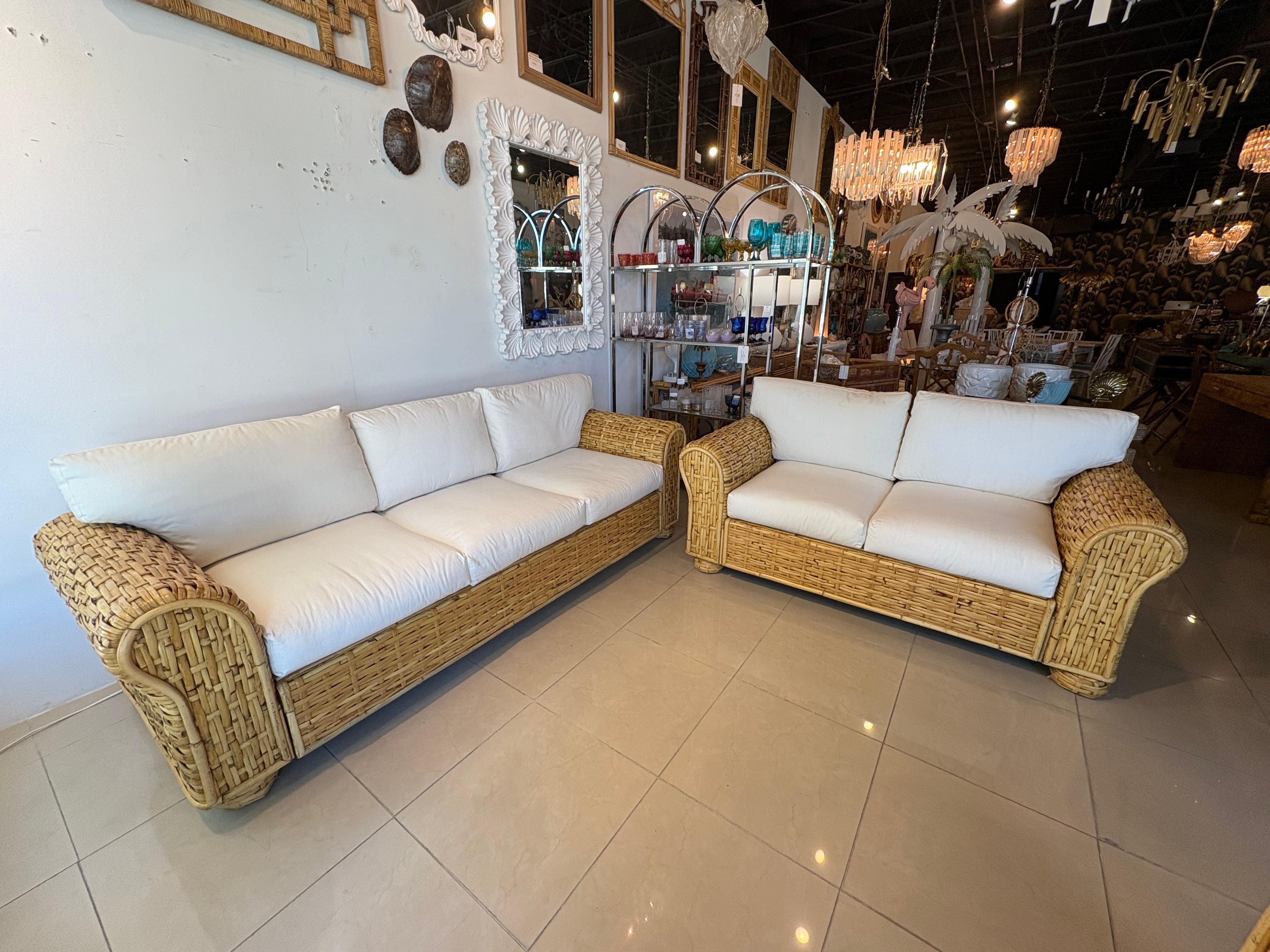 Ralph Lauren Polo Organic Woven Rattan Wicker Coastal Loveseat 20th Century For Sale 7