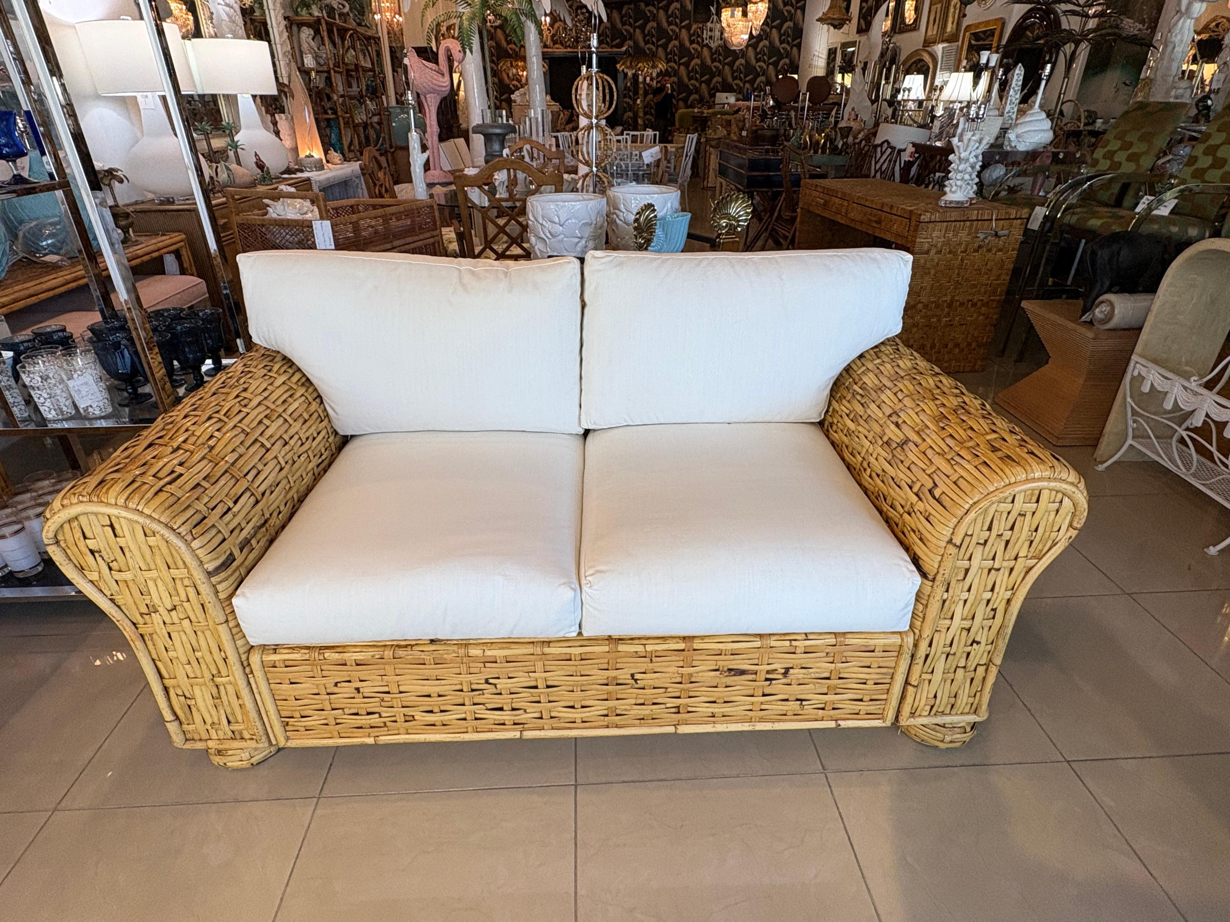 Ralph Lauren Polo Organic Woven Rattan Wicker Coastal Loveseat 20th Century For Sale 8