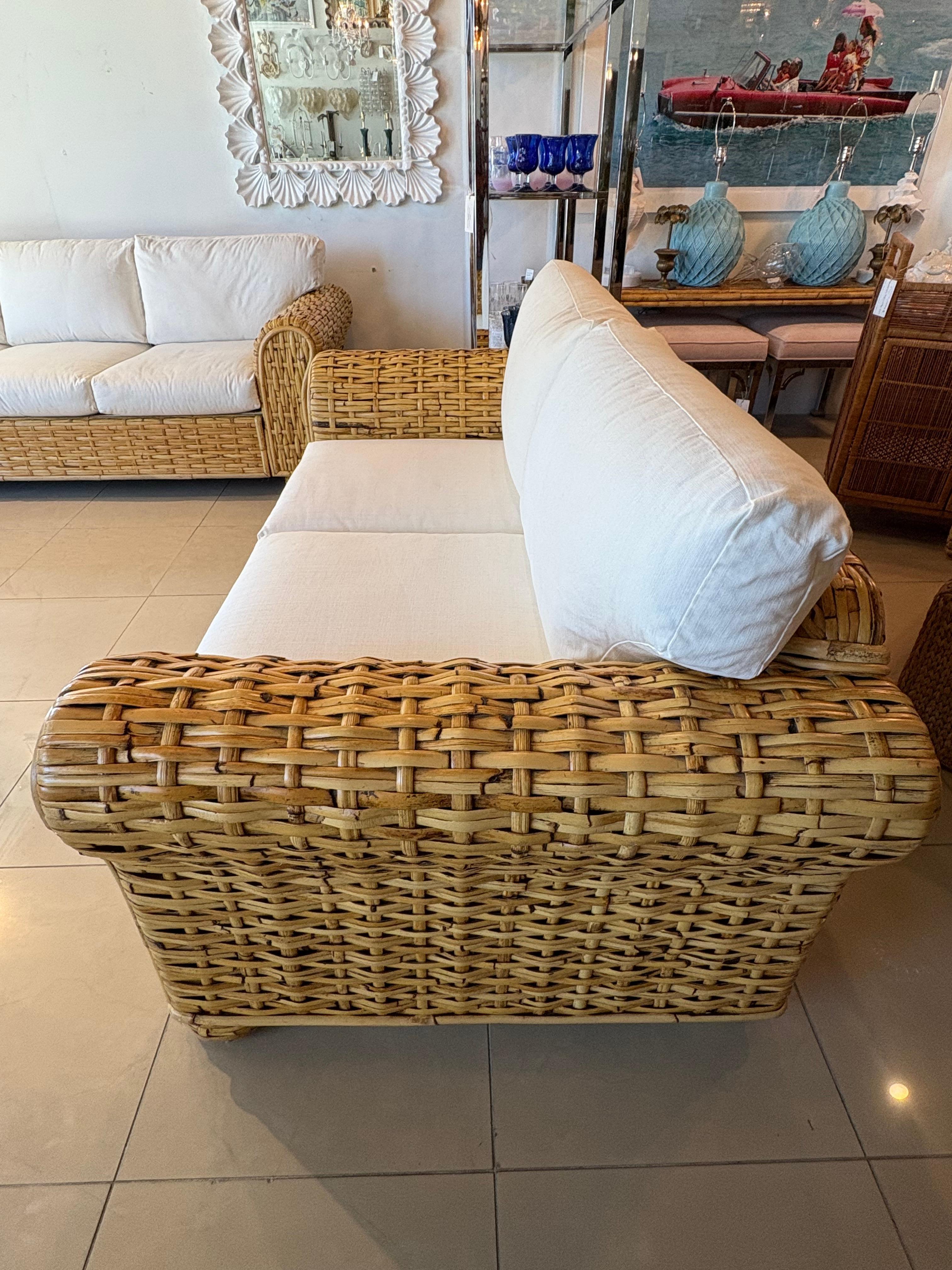 Organic Modern Ralph Lauren Polo Organic Woven Rattan Wicker Coastal Loveseat 20th Century For Sale