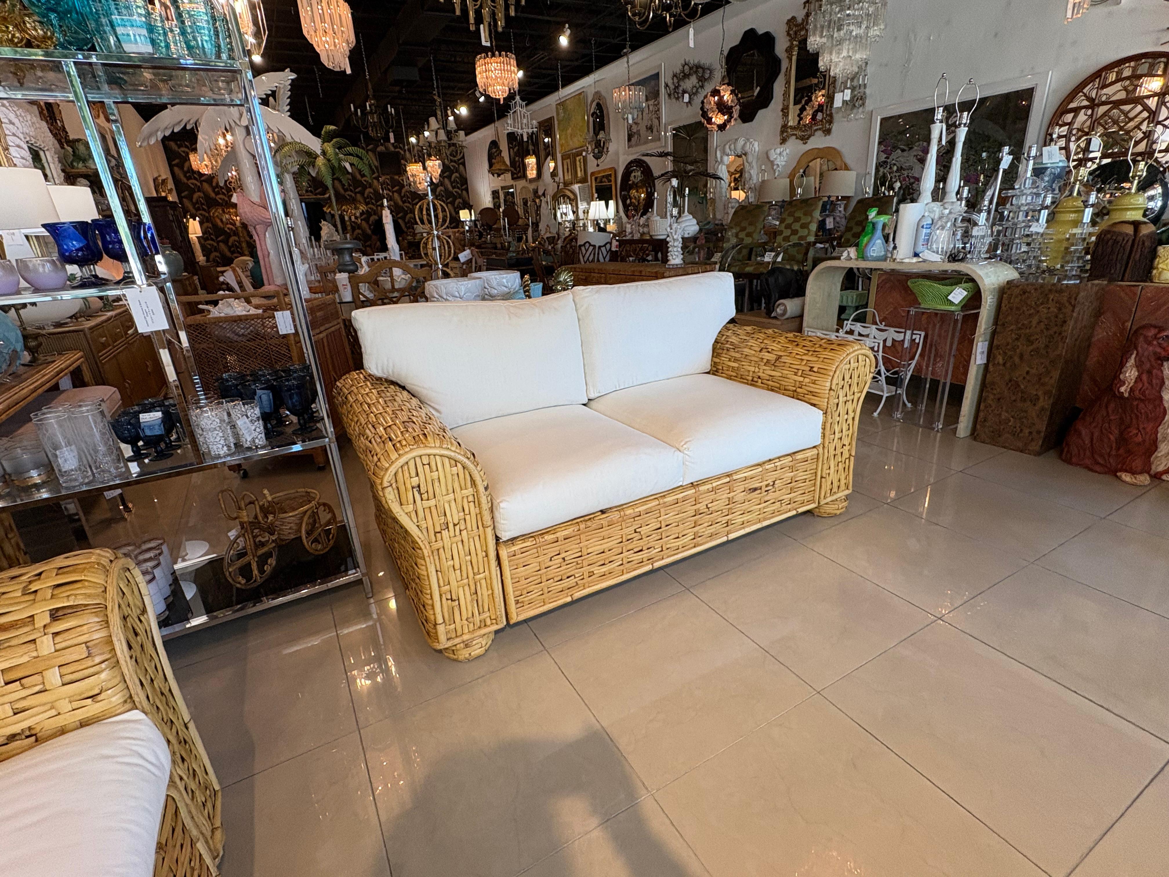 Ralph Lauren Polo Organic Woven Rattan Wicker Coastal Loveseat 20th Century For Sale 1