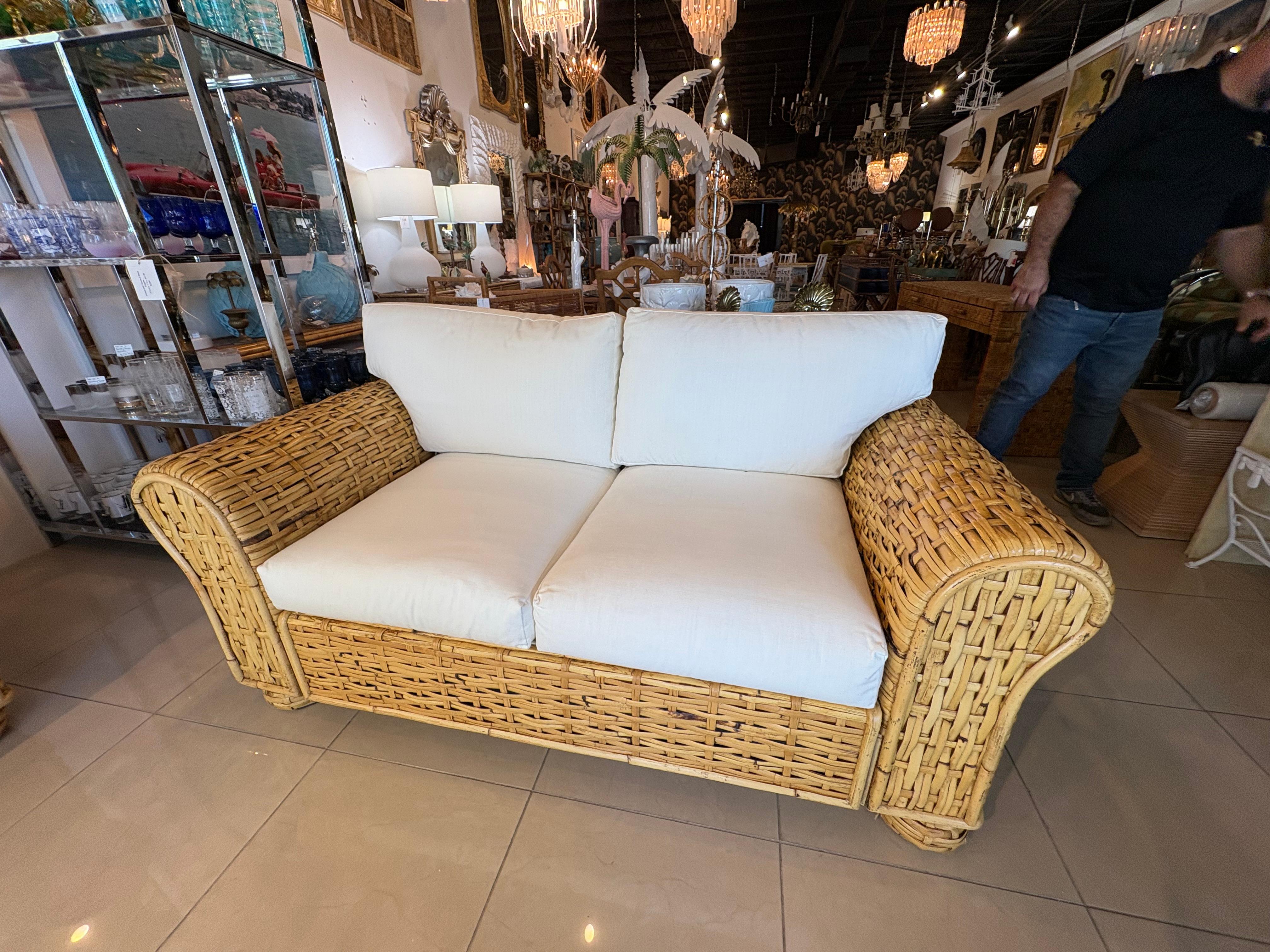 Ralph Lauren Polo Organic Woven Rattan Wicker Coastal Loveseat 20th Century For Sale 3