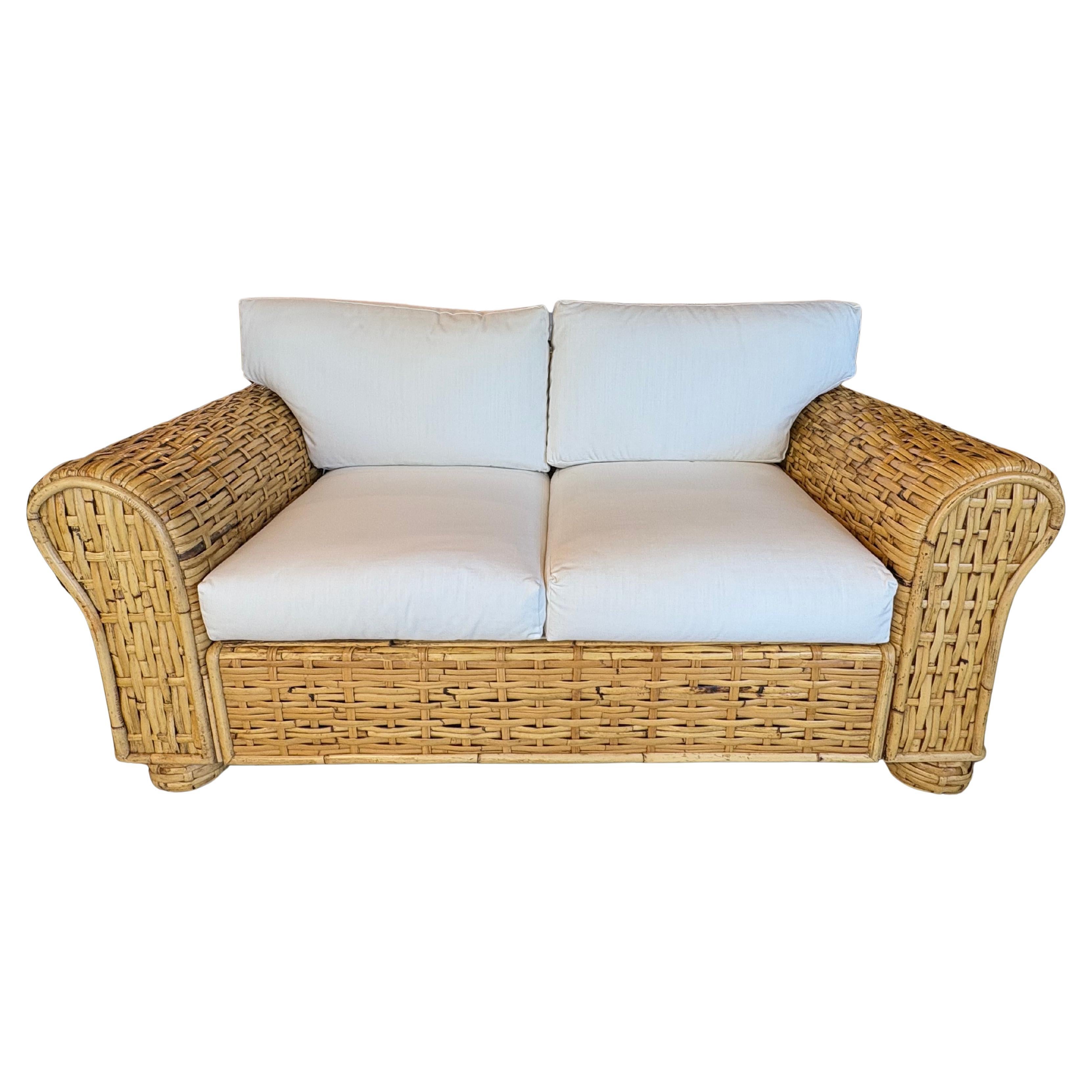Ralph Lauren Polo Organic Woven Rattan Wicker Coastal Loveseat 20th Century For Sale