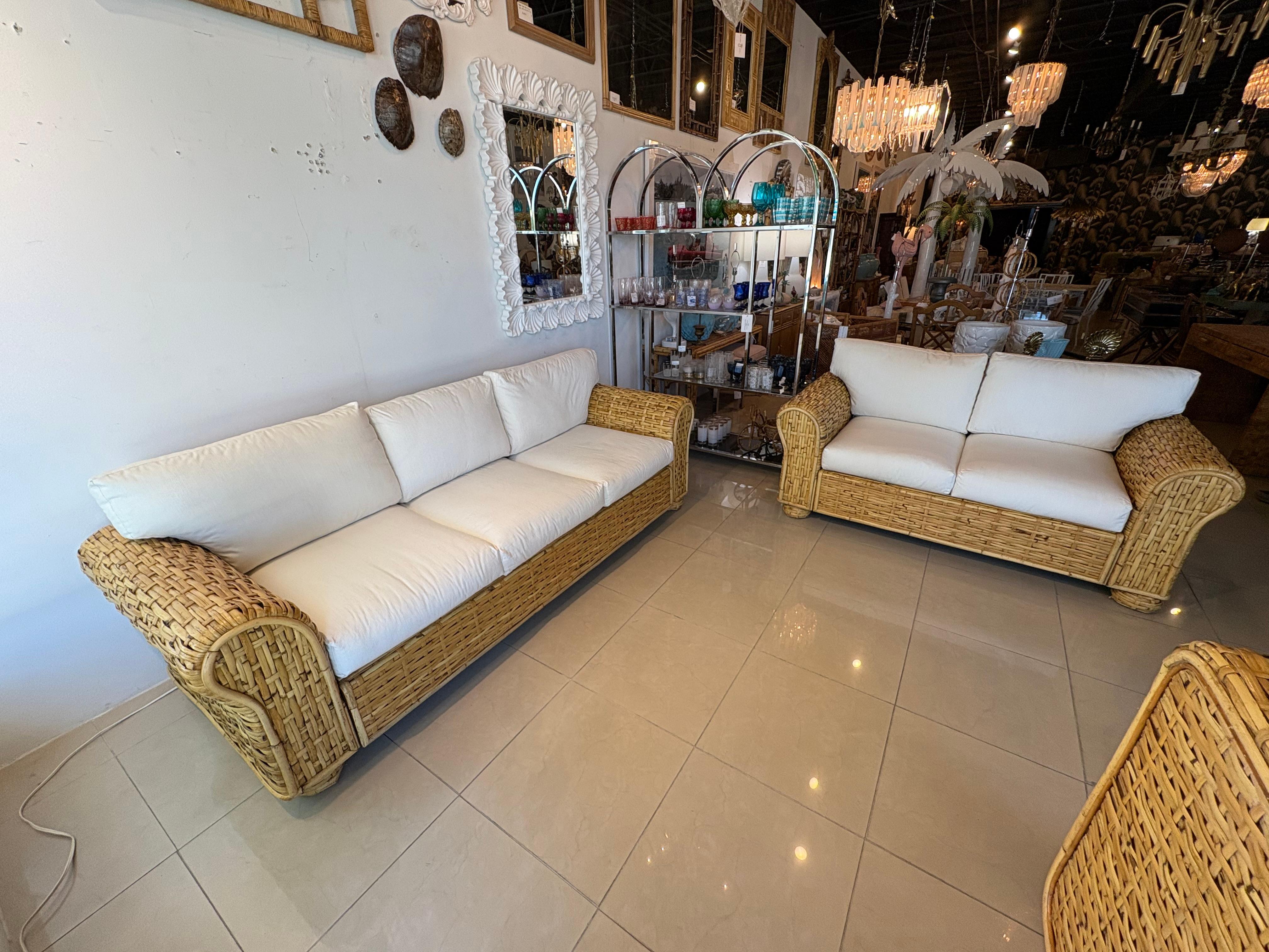 Ralph Lauren Polo Organic Woven Rattan Wicker Coastal Sofa 20th Century For Sale 3