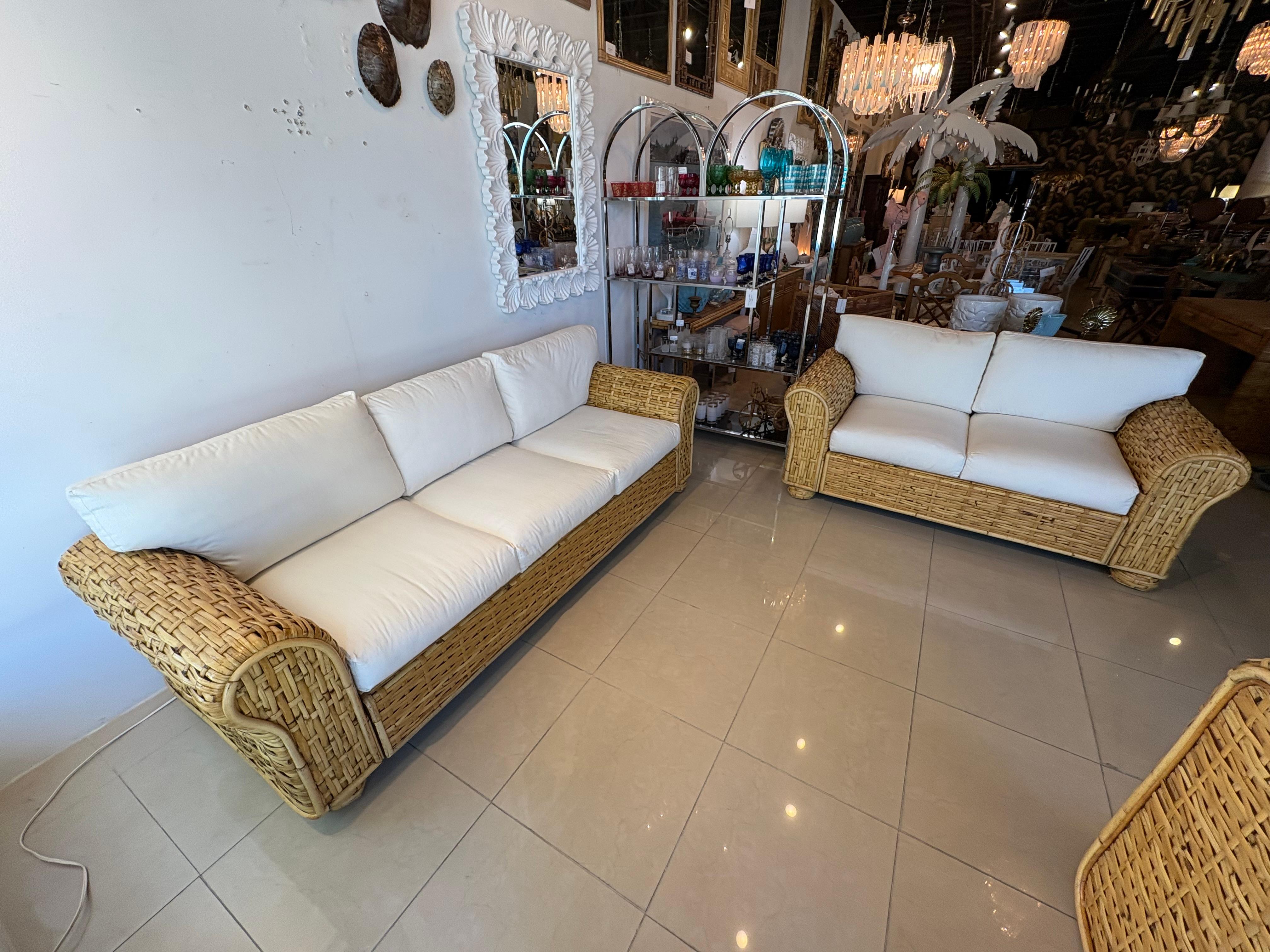 Ralph Lauren Polo Organic Woven Rattan Wicker Coastal Sofa 20th Century For Sale 4