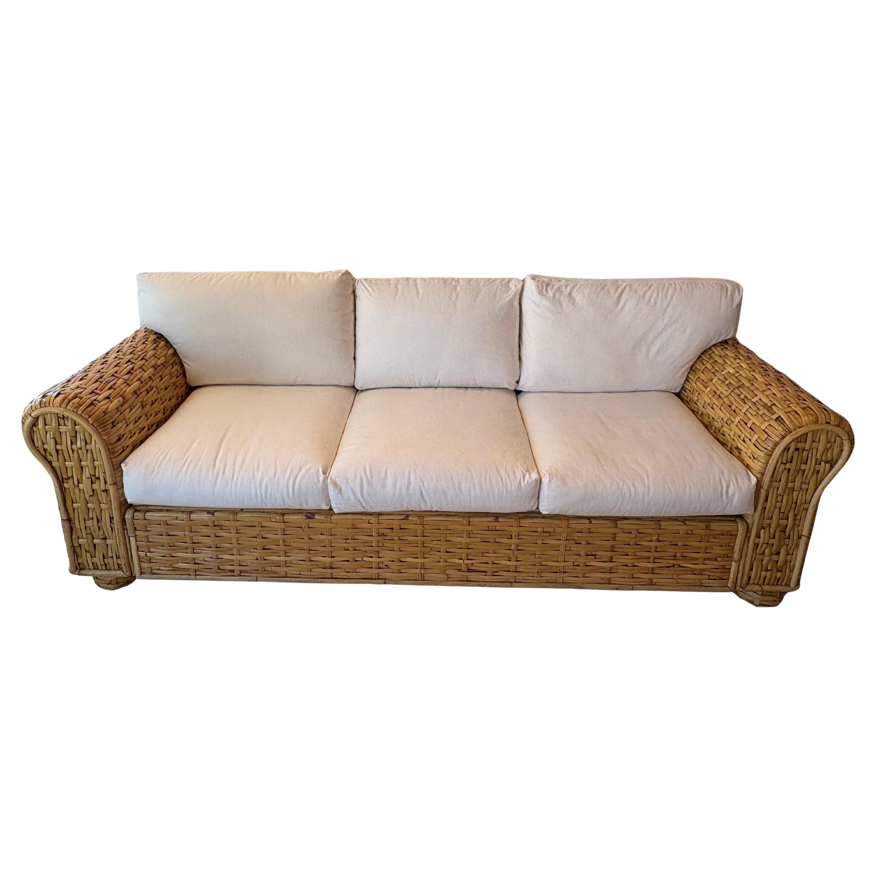 Organic Modern Ralph Lauren Polo Organic Woven Rattan Wicker Coastal Sofa 20th Century For Sale