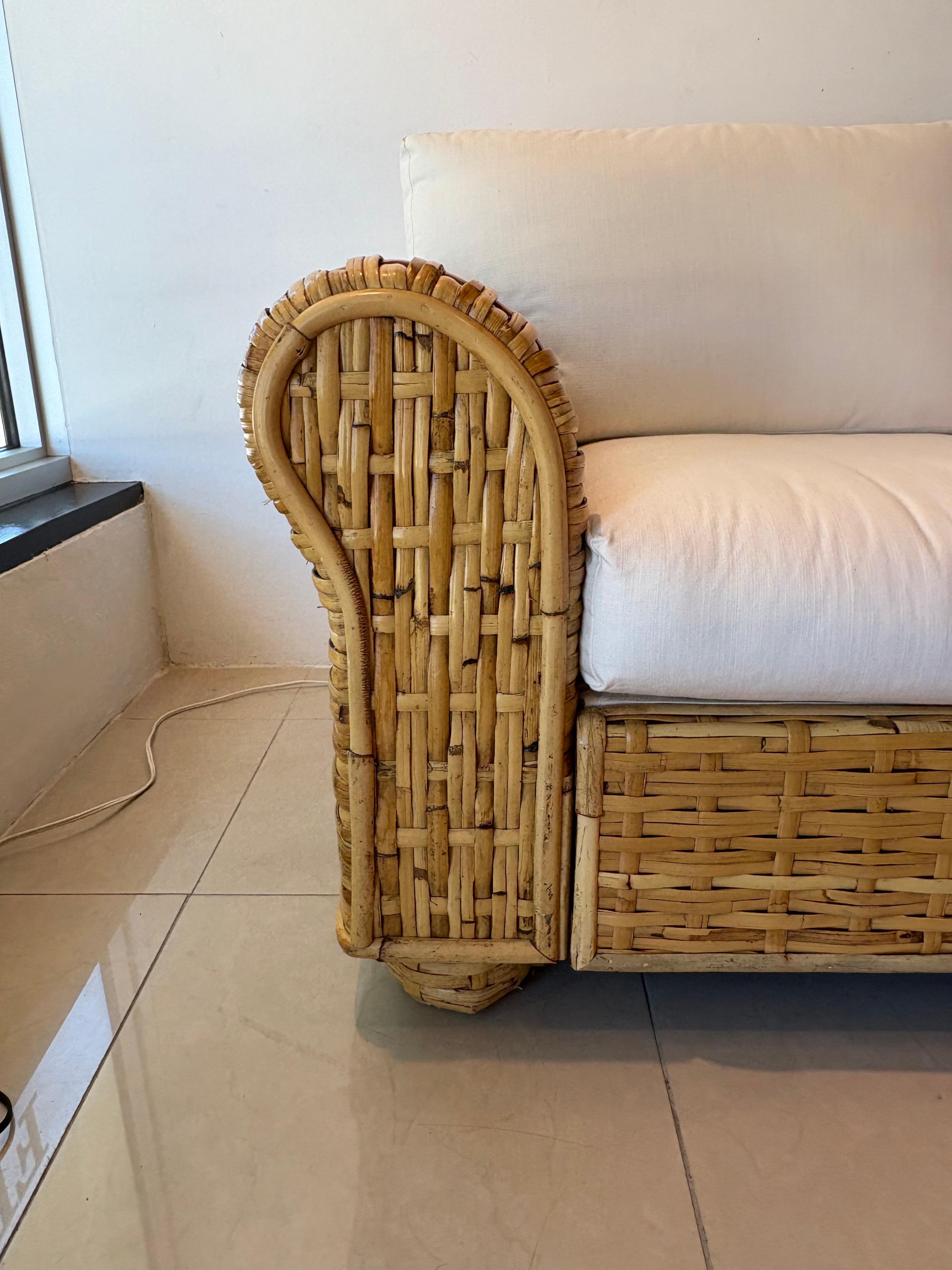 American Ralph Lauren Polo Organic Woven Rattan Wicker Coastal Sofa 20th Century For Sale