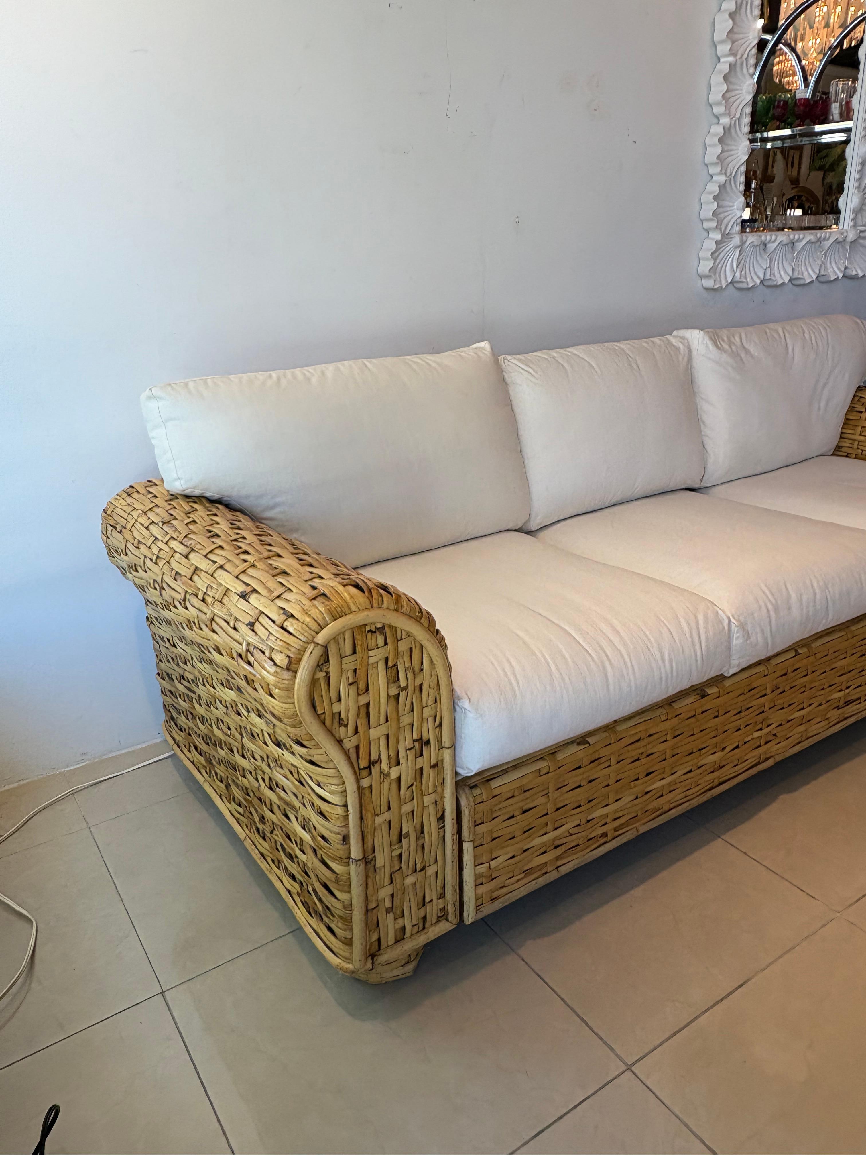 Late 20th Century Ralph Lauren Polo Organic Woven Rattan Wicker Coastal Sofa 20th Century For Sale