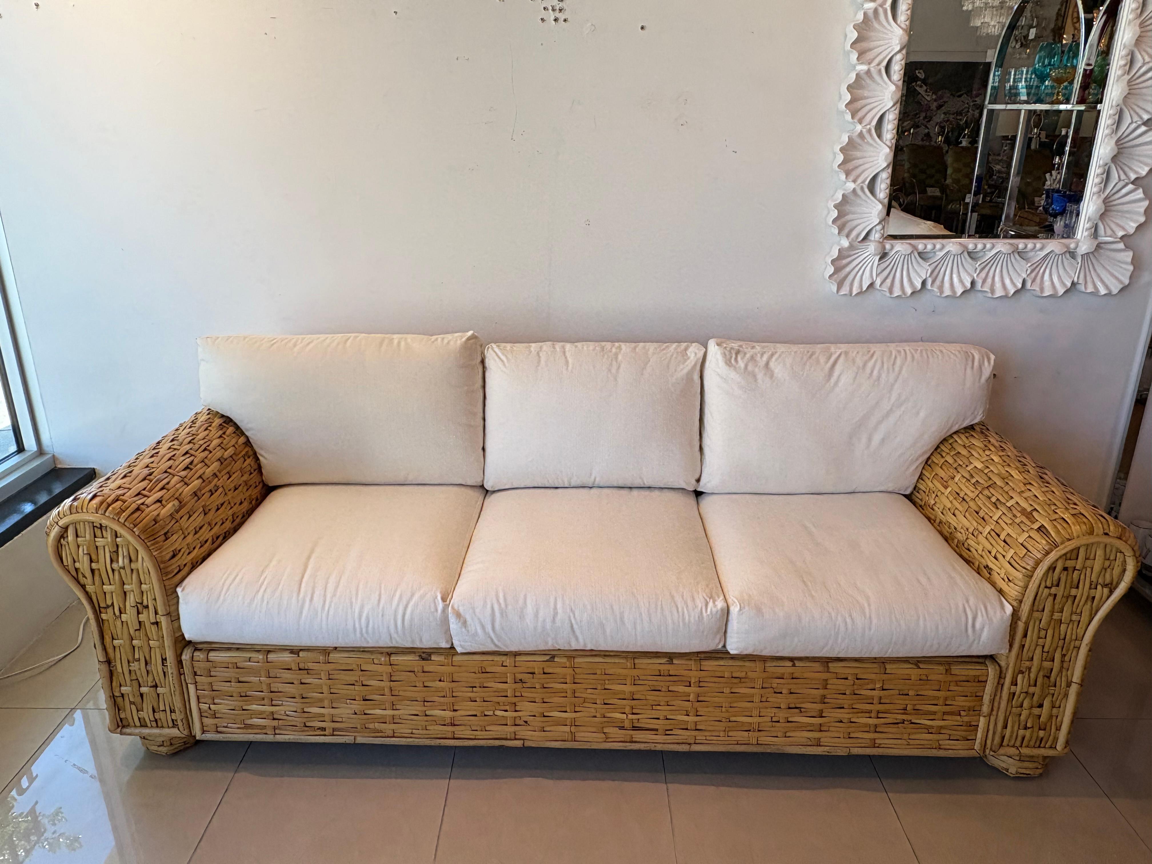Ralph Lauren Polo Organic Woven Rattan Wicker Coastal Sofa 20th Century For Sale 1