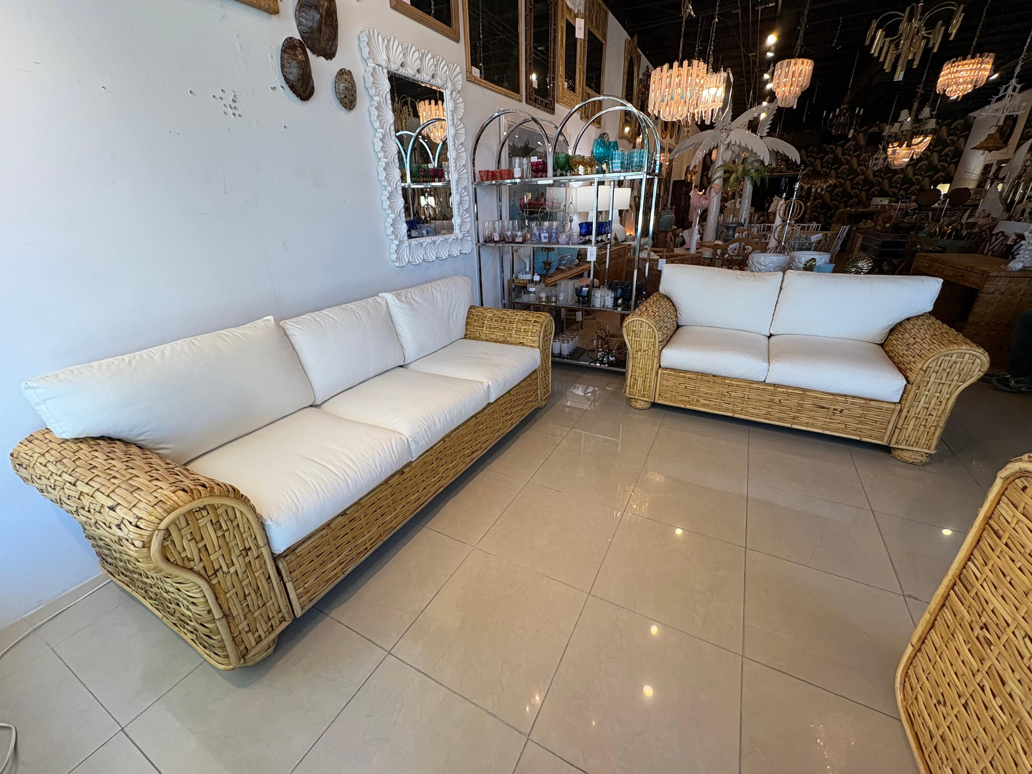 Ralph Lauren Polo Organic Woven Rattan Wicker Coastal Sofa 20th Century For Sale 2