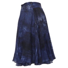 Ralph Lauren Printed Mini Circle Skirt in Navy Blue Silk