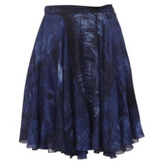 Ralph Lauren Printed Mini Circle Skirt in Navy Blue Silk