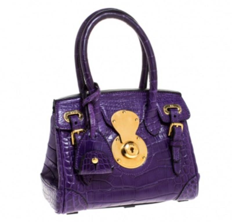 Ralph Lauren Purple Alligator Mini Ricky Tote en vente 3