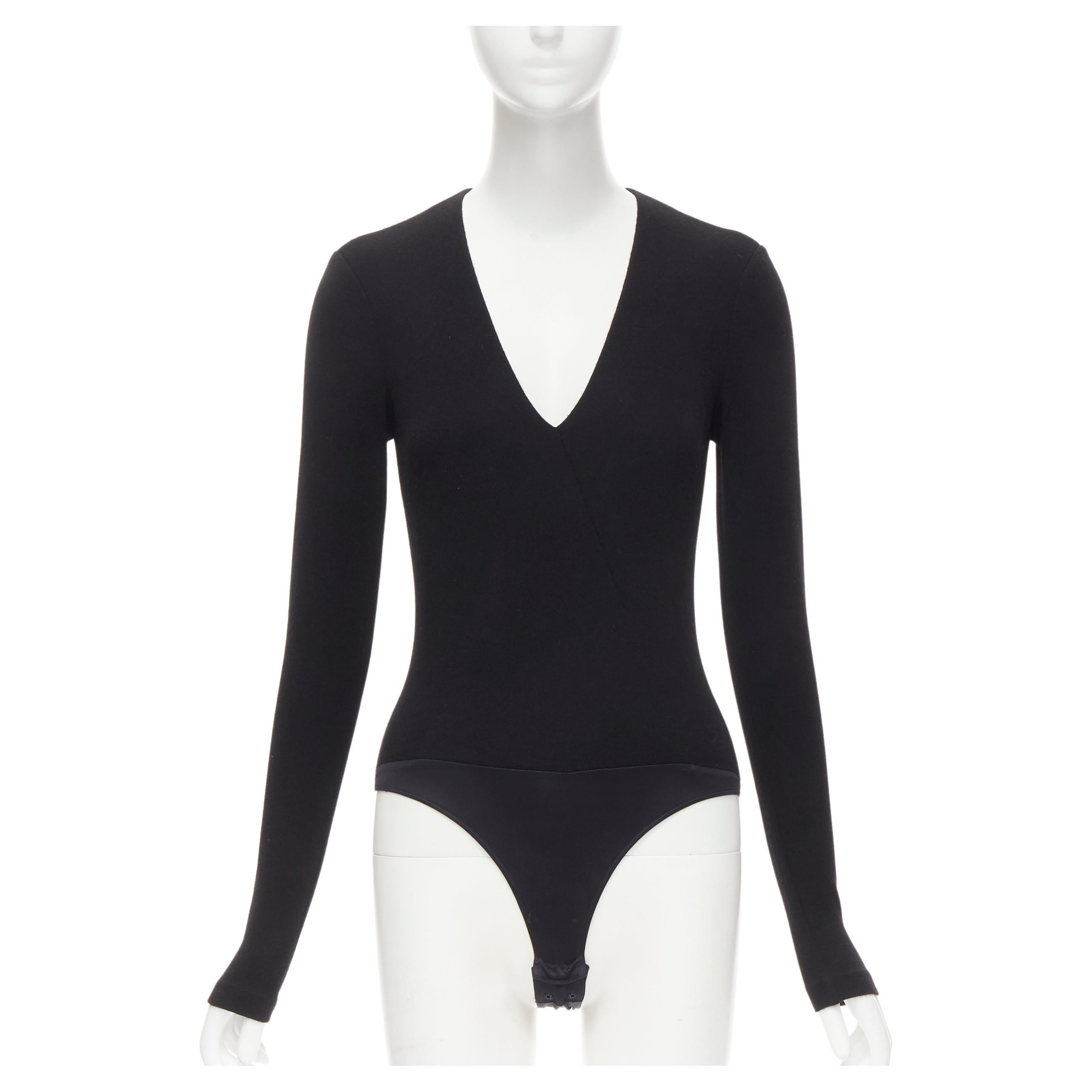 RALPH LAUREN Purple Collection 100% cashmere black wrap long sleeve body top XS For Sale