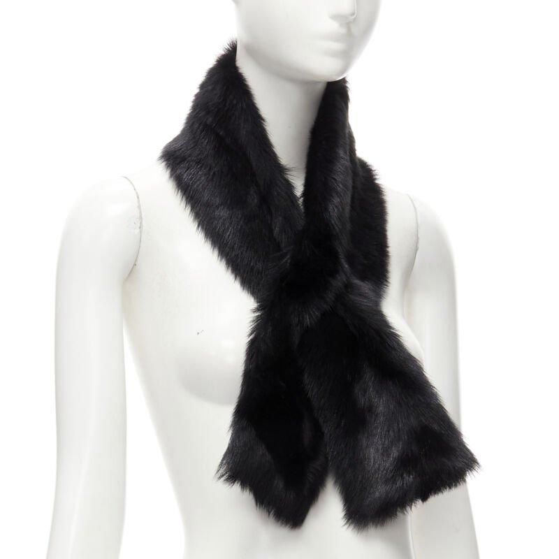 Gray RALPH LAUREN Purple Collection 100% lamb shearling fur black loop through scarf