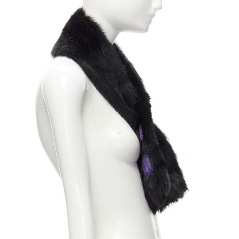 RALPH LAUREN Purple Collection 100% lamb shearling fur black loop through scarf In Excellent Condition In Hong Kong, NT