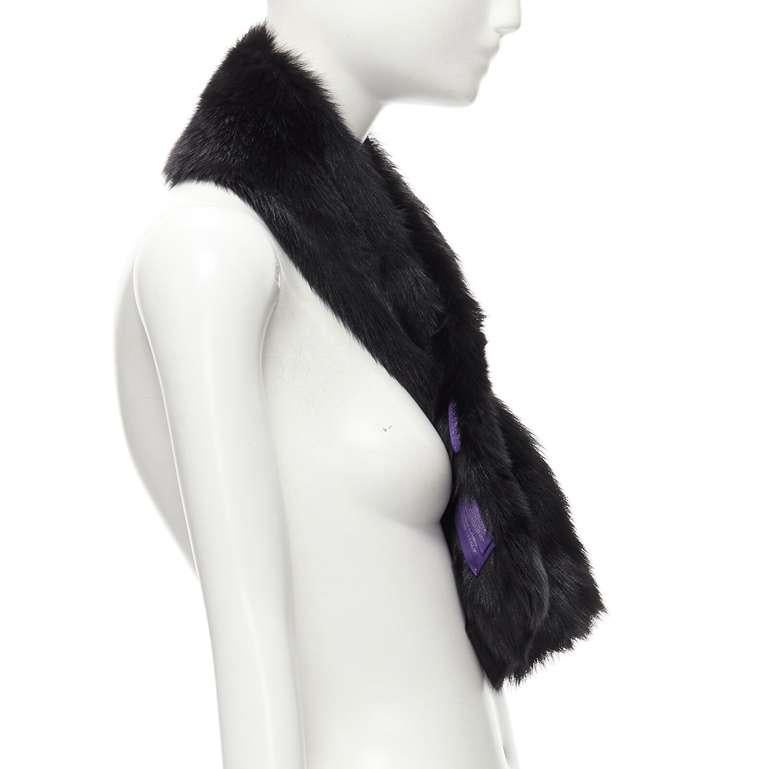 Women's RALPH LAUREN Purple Collection 100% lamb shearling fur black loop through scarf For Sale
