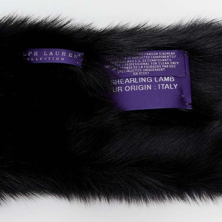 RALPH LAUREN Purple Collection 100% lamb shearling fur black loop through scarf For Sale 4
