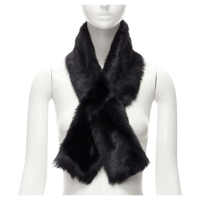 RALPH LAUREN Purple Collection 100% lamb shearling fur black loop through scarf For Sale