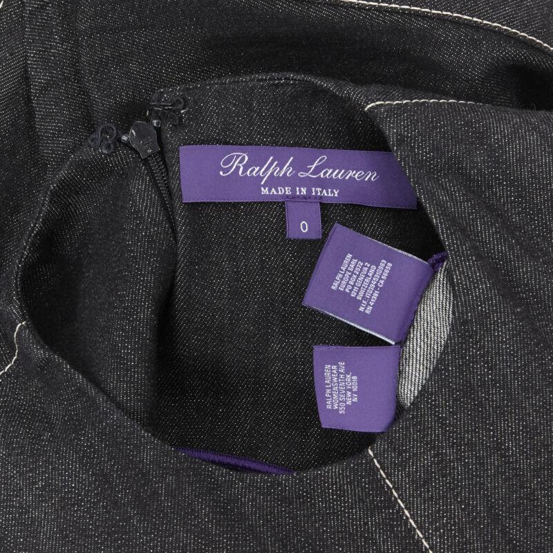 RALPH LAUREN Purple Collection black denim overstitch fit flare dress US0 XS 5