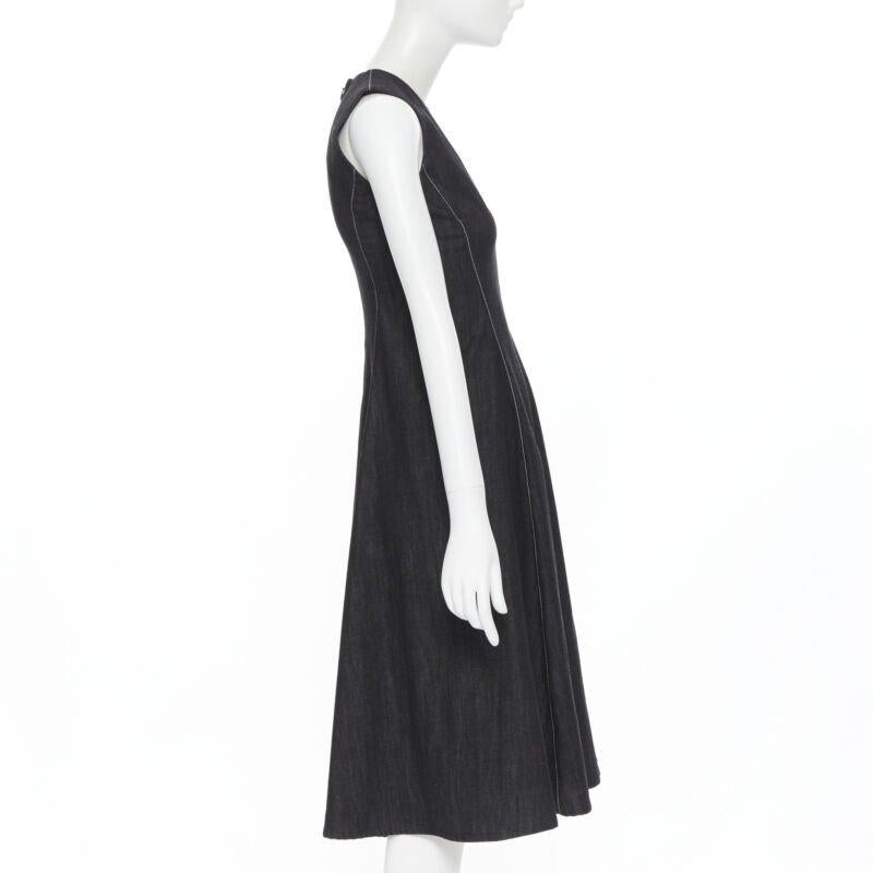 RALPH LAUREN Purple Collection black denim overstitch fit flare dress US0 XS 1