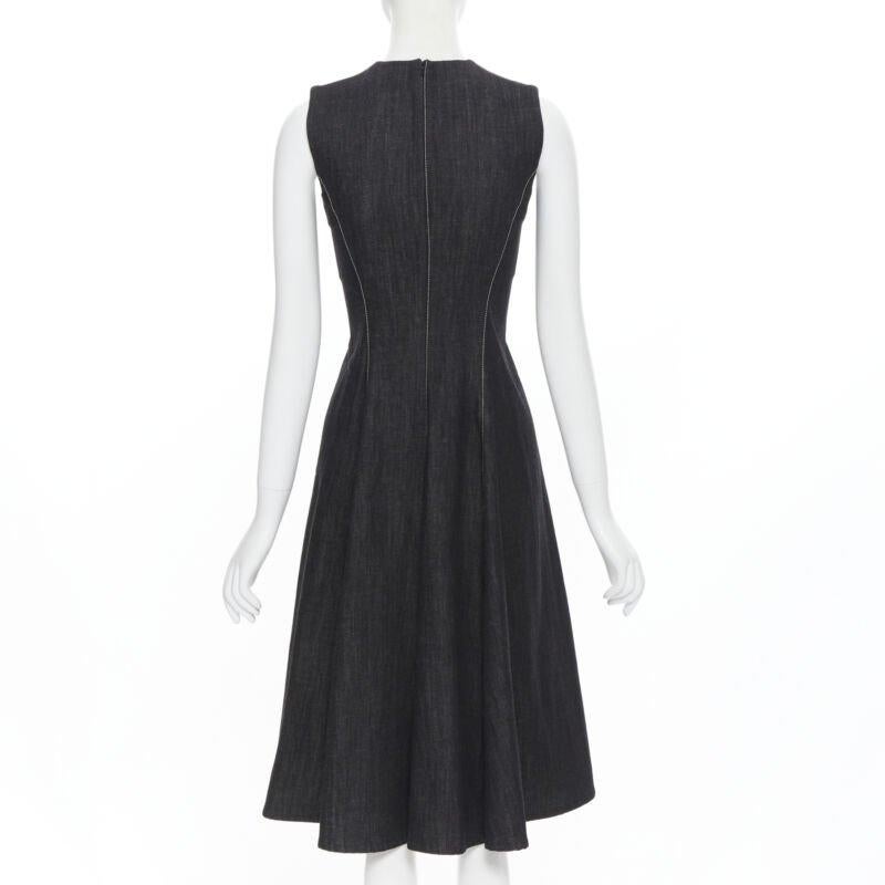 RALPH LAUREN Purple Collection black denim overstitch fit flare dress US0 XS 2