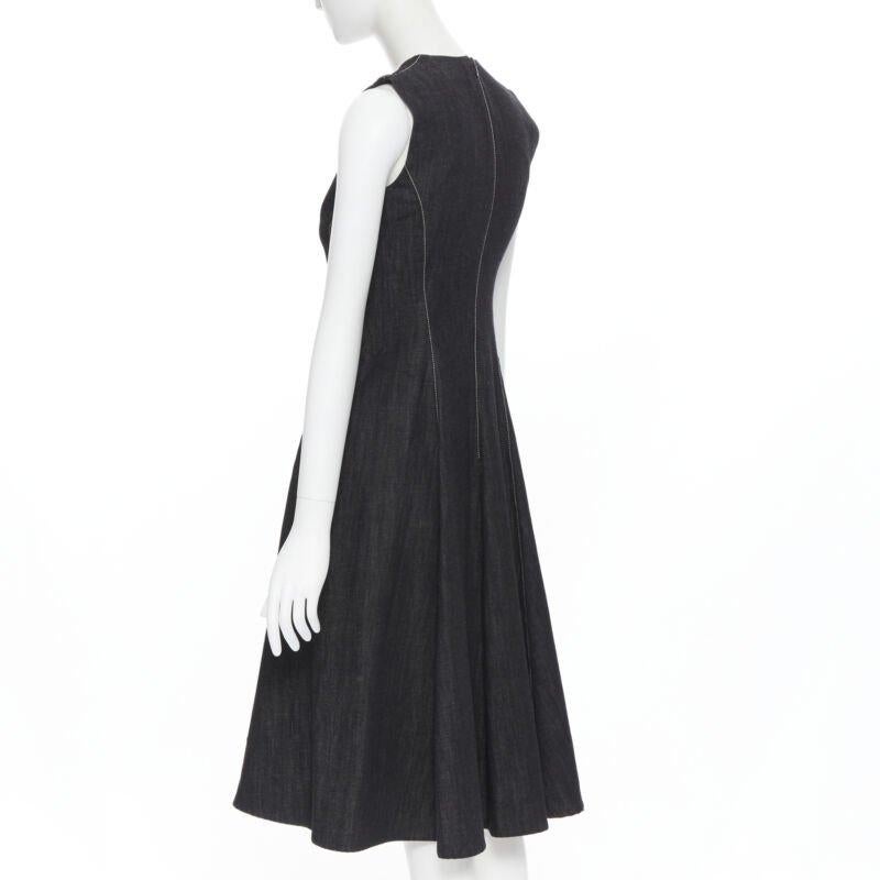 RALPH LAUREN Purple Collection black denim overstitch fit flare dress US0 XS 3
