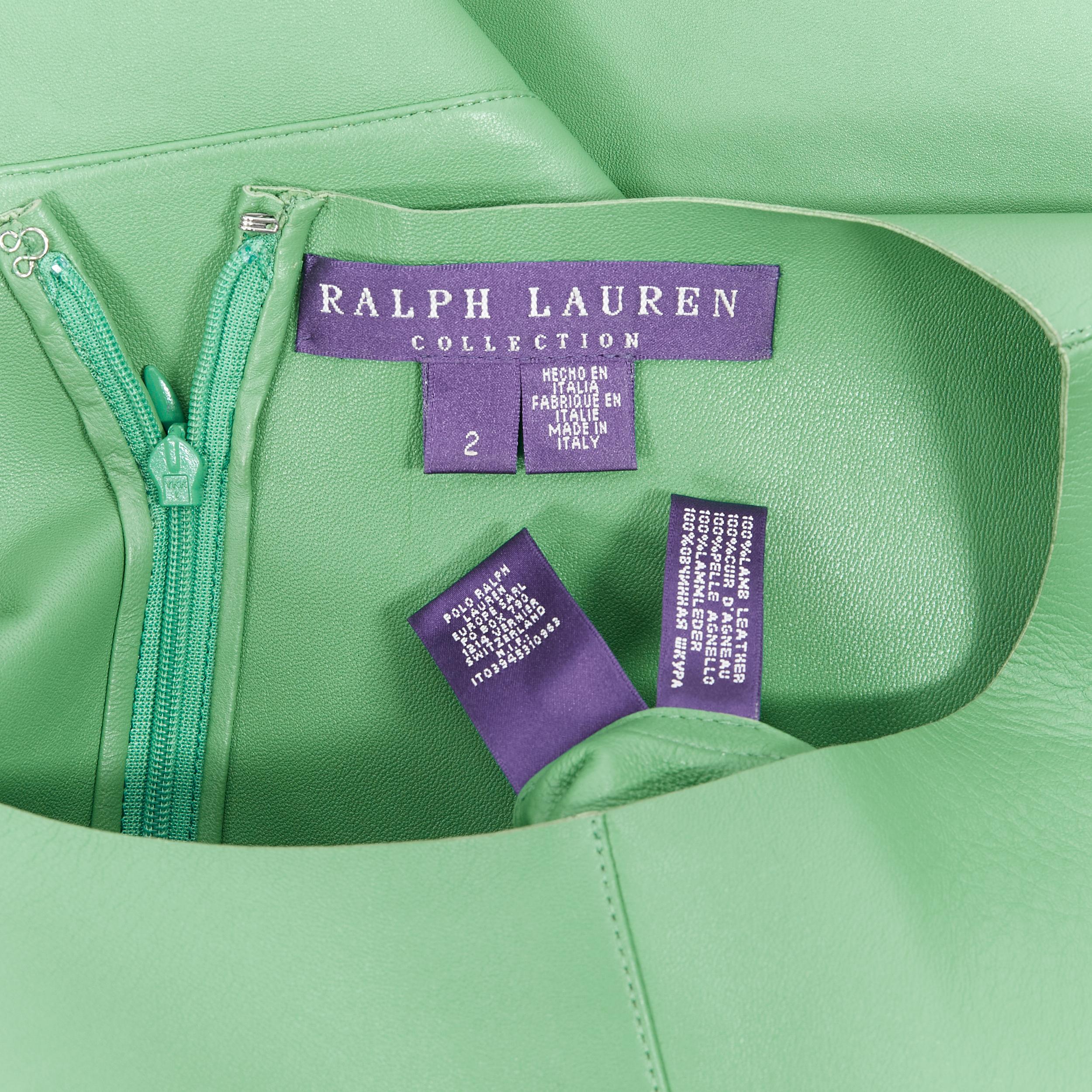 RALPH LAUREN Purple Collection kelly green leather mini dress US2 XS 2