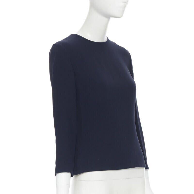Black RALPH LAUREN Purple Collection navy blue viscose crepe 3/4 sleeve top US0 XS For Sale