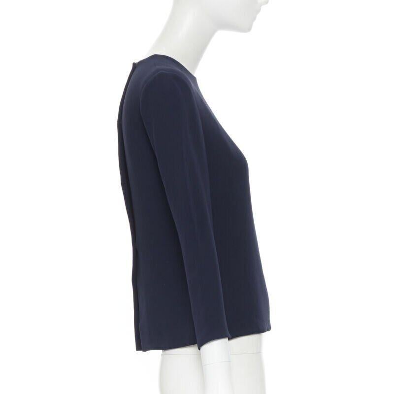 RALPH LAUREN Purple Collection navy blue viscose crepe 3/4 sleeve top US0 XS In Good Condition For Sale In Hong Kong, NT