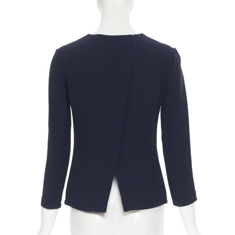 Women's RALPH LAUREN Purple Collection navy blue viscose crepe 3/4 sleeve top US0 XS For Sale