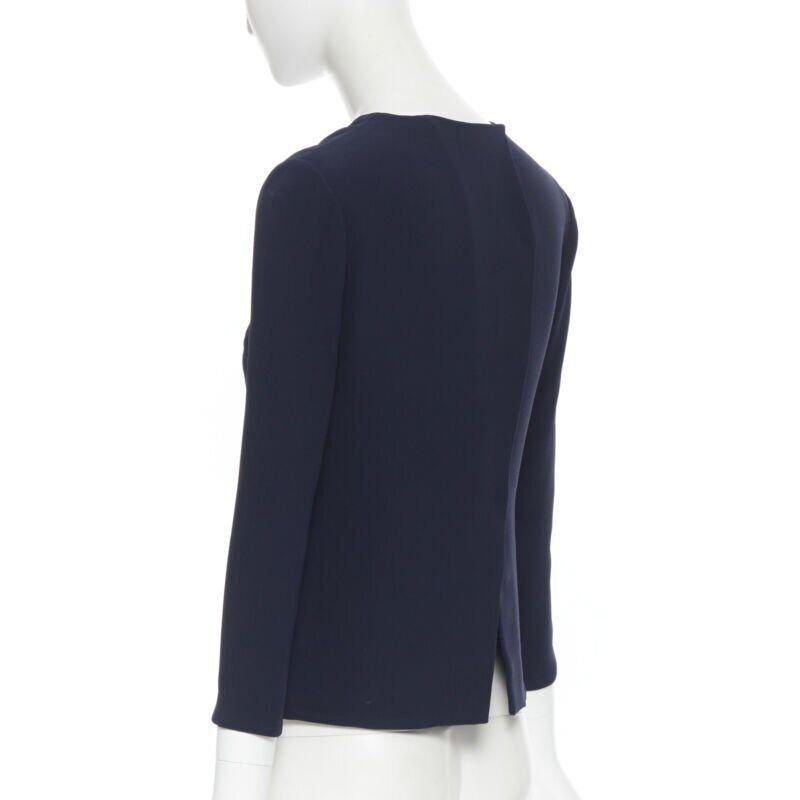 RALPH LAUREN Purple Collection navy blue viscose crepe 3/4 sleeve top US0 XS For Sale 1