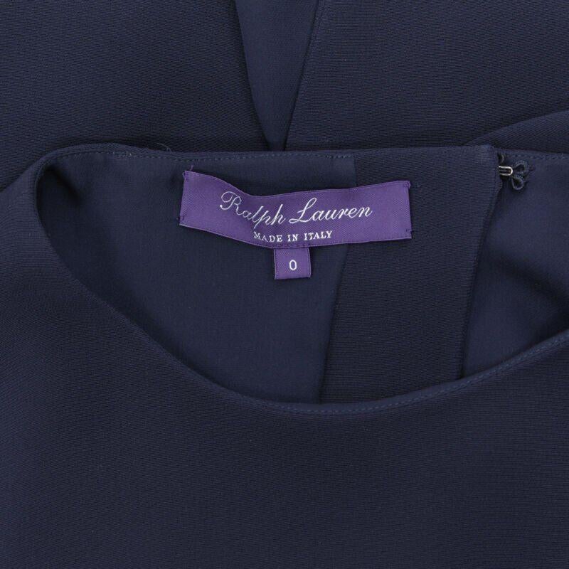 RALPH LAUREN Purple Collection navy blue viscose crepe 3/4 sleeve top US0 XS For Sale 3