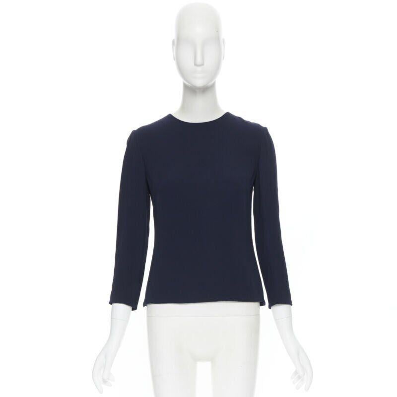 RALPH LAUREN Purple Collection navy blue viscose crepe 3/4 sleeve top US0 XS For Sale 4
