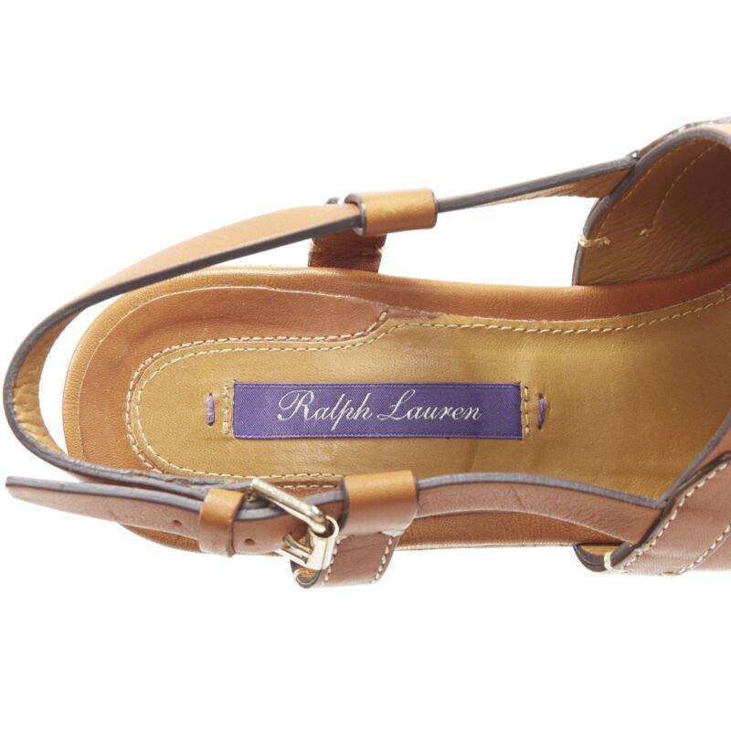 RALPH LAUREN Purple Collection tan brown leather cork wedge platform EU37.5 For Sale 5