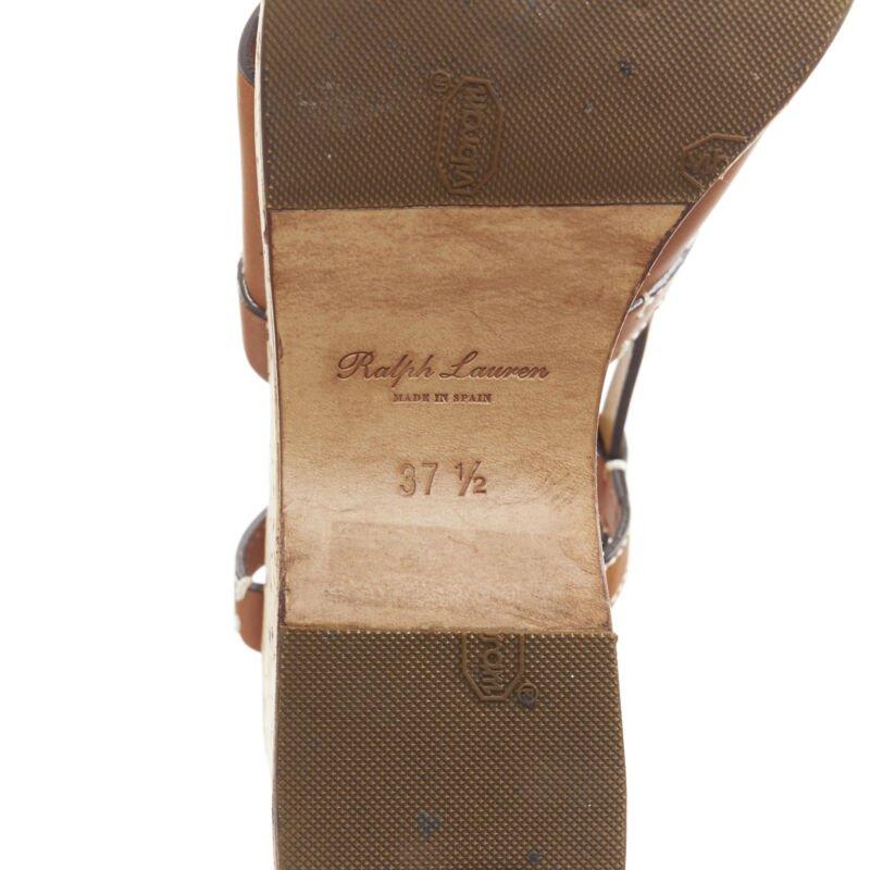 RALPH LAUREN Purple Collection tan brown leather cork wedge platform EU37.5 For Sale 6