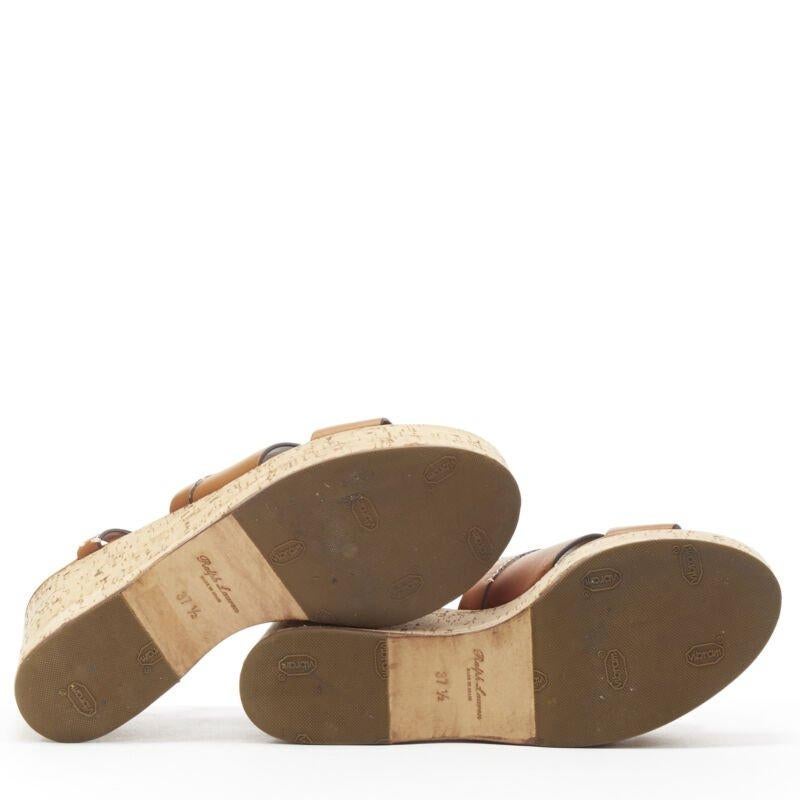 RALPH LAUREN Purple Collection tan brown leather cork wedge platform EU37.5 For Sale 1