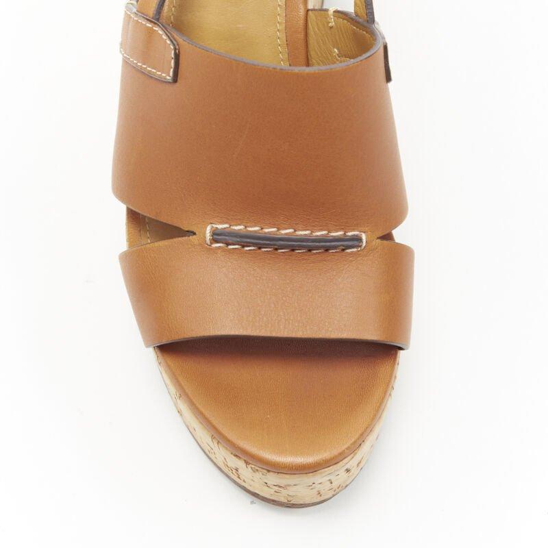 RALPH LAUREN Purple Collection tan brown leather cork wedge platform EU37.5 For Sale 2