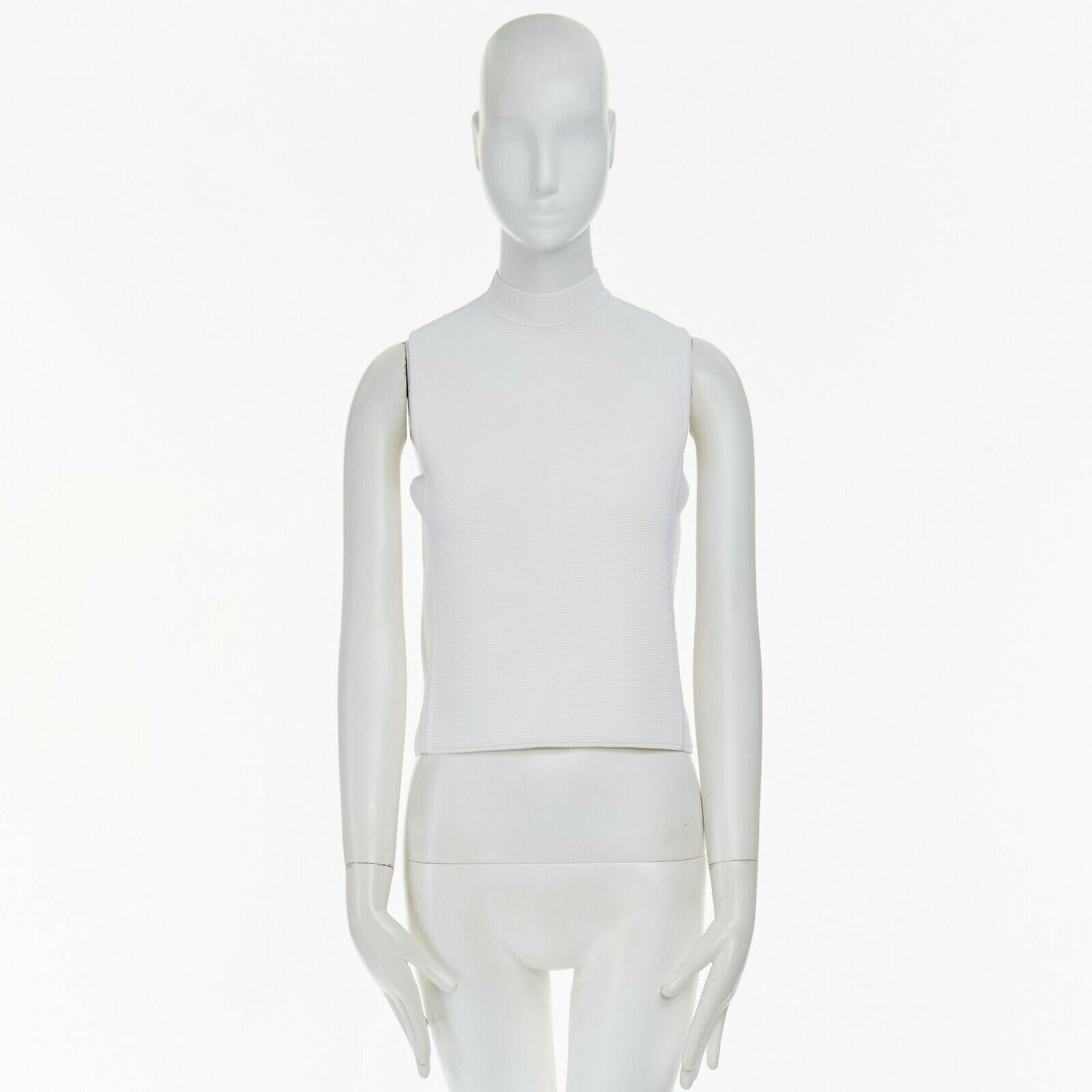 Gray RALPH LAUREN PURPLE COLLECTION white textured knit mock collar vest top S
