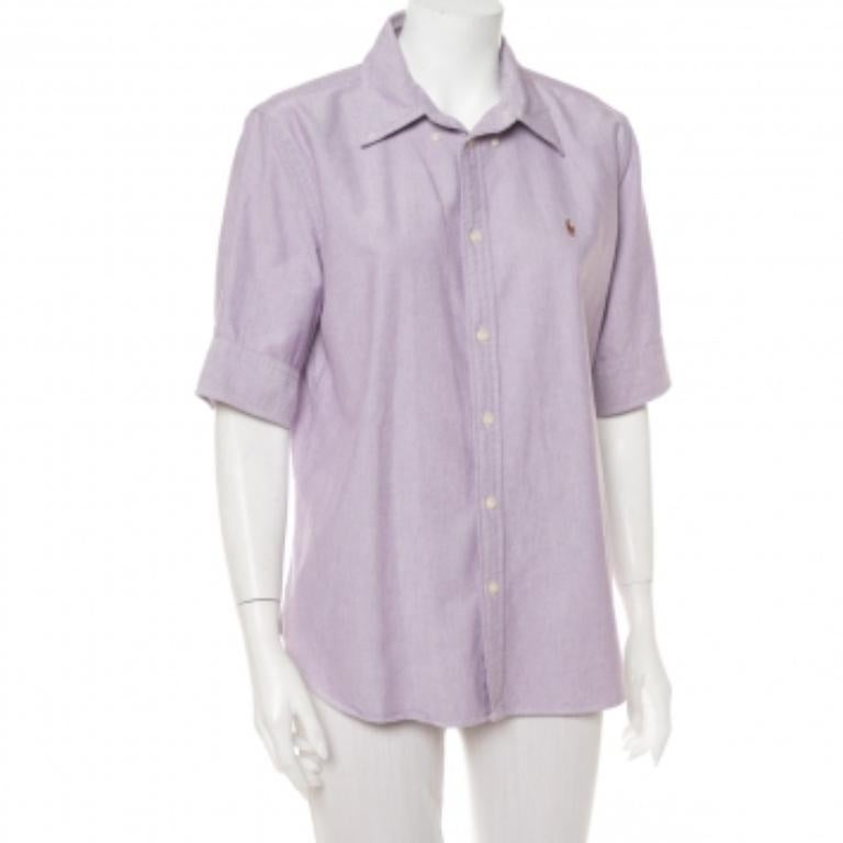 Gray Ralph Lauren Purple Cotton Short Sleeve Button Front Shirt XL For Sale
