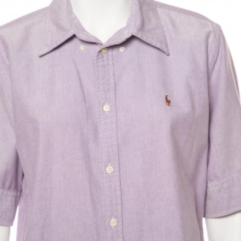 Ralph Lauren Purple Cotton Short Sleeve Button Front Shirt XL In Good Condition For Sale In Dubai, Al Qouz 2