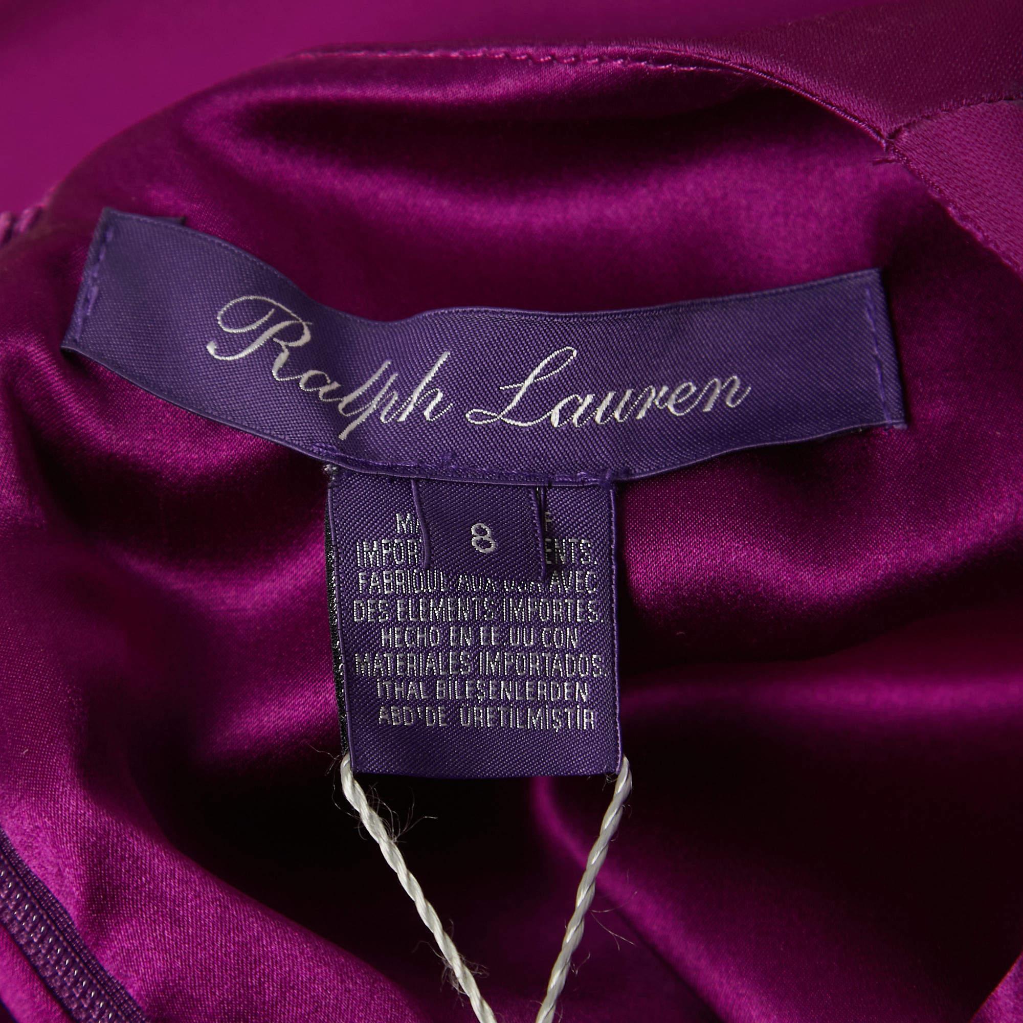 Ralph Lauren Purple Crepe Sleeveless Belted Cadence Dress M 1