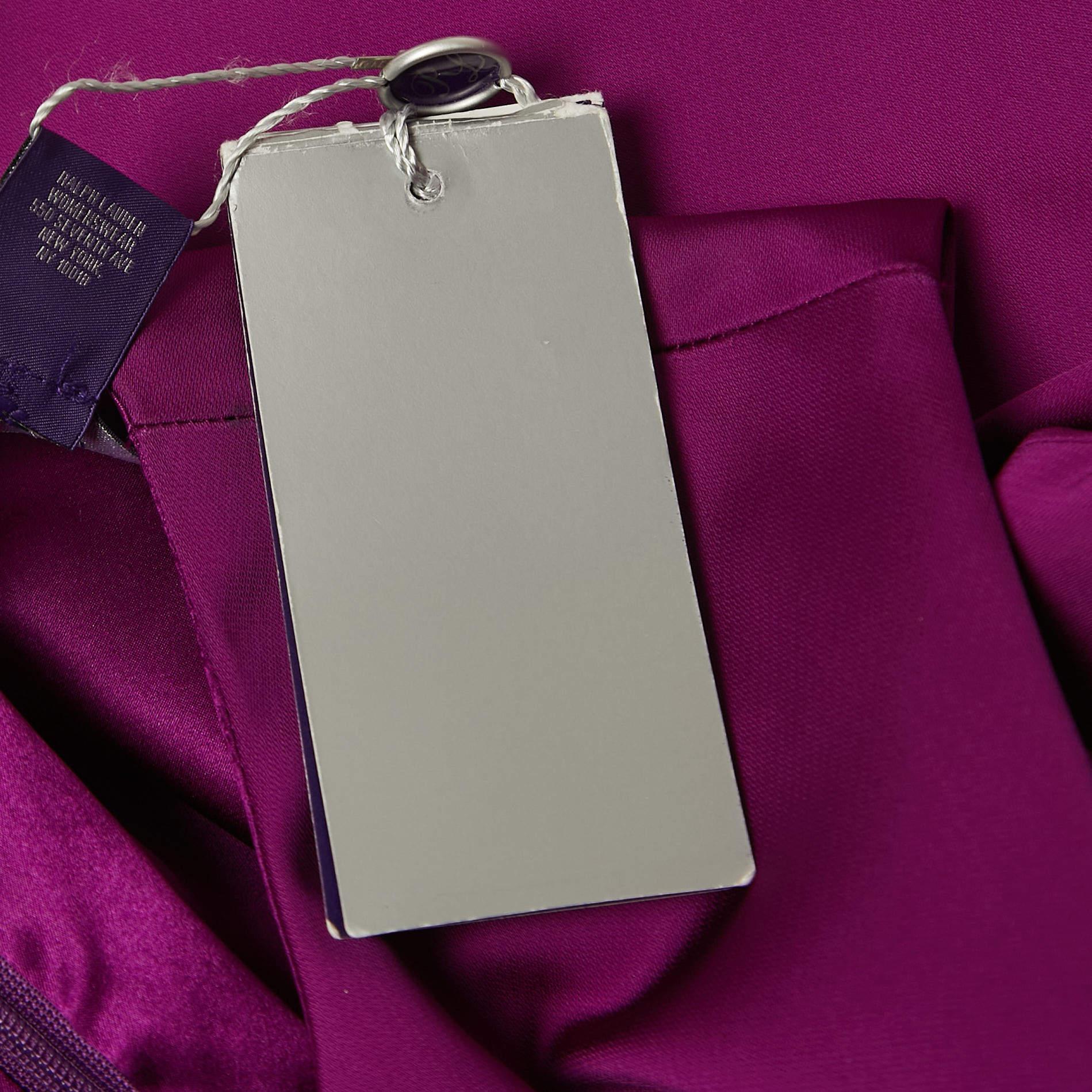 Ralph Lauren Purple Crepe Sleeveless Belted Cadence Dress M 2