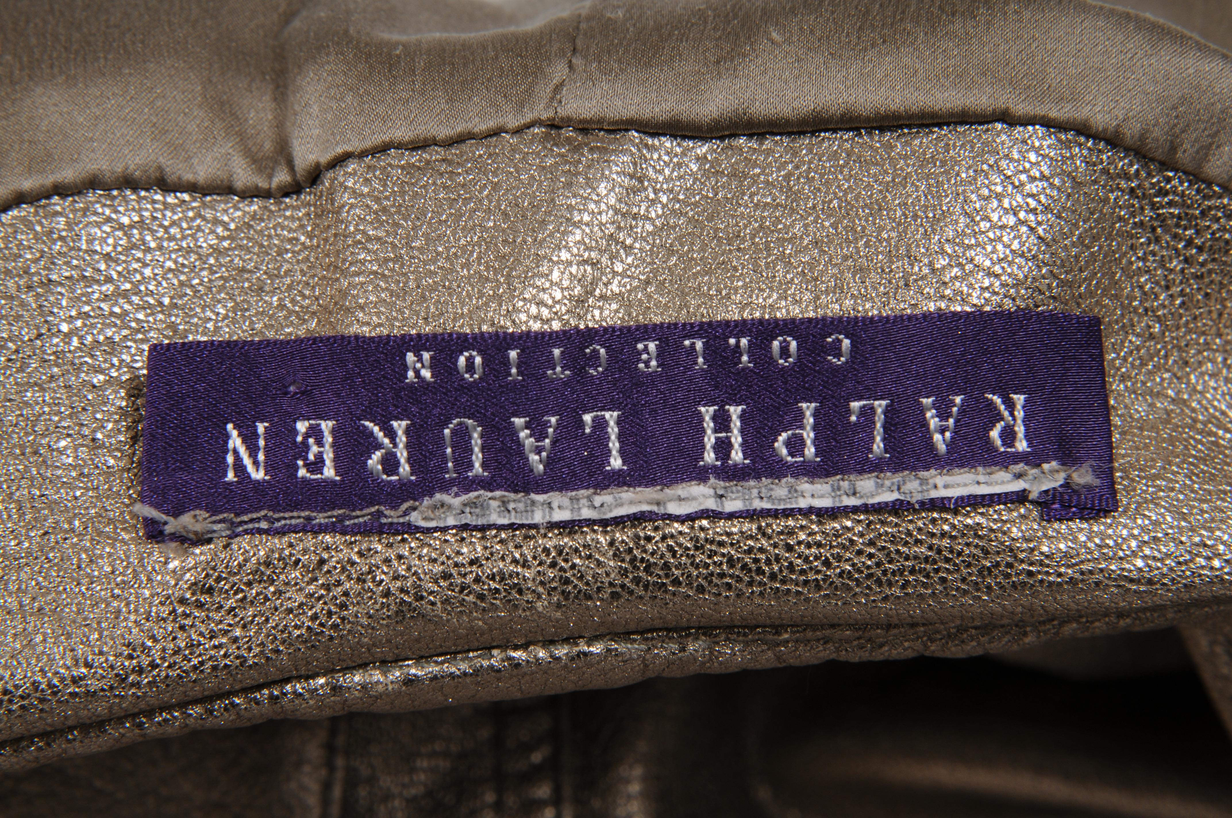 Ralph Lauren Chaqueta Buker Púrpura Doble Pechera Talla Mediana Abrigo Cuero Dorado en venta 5