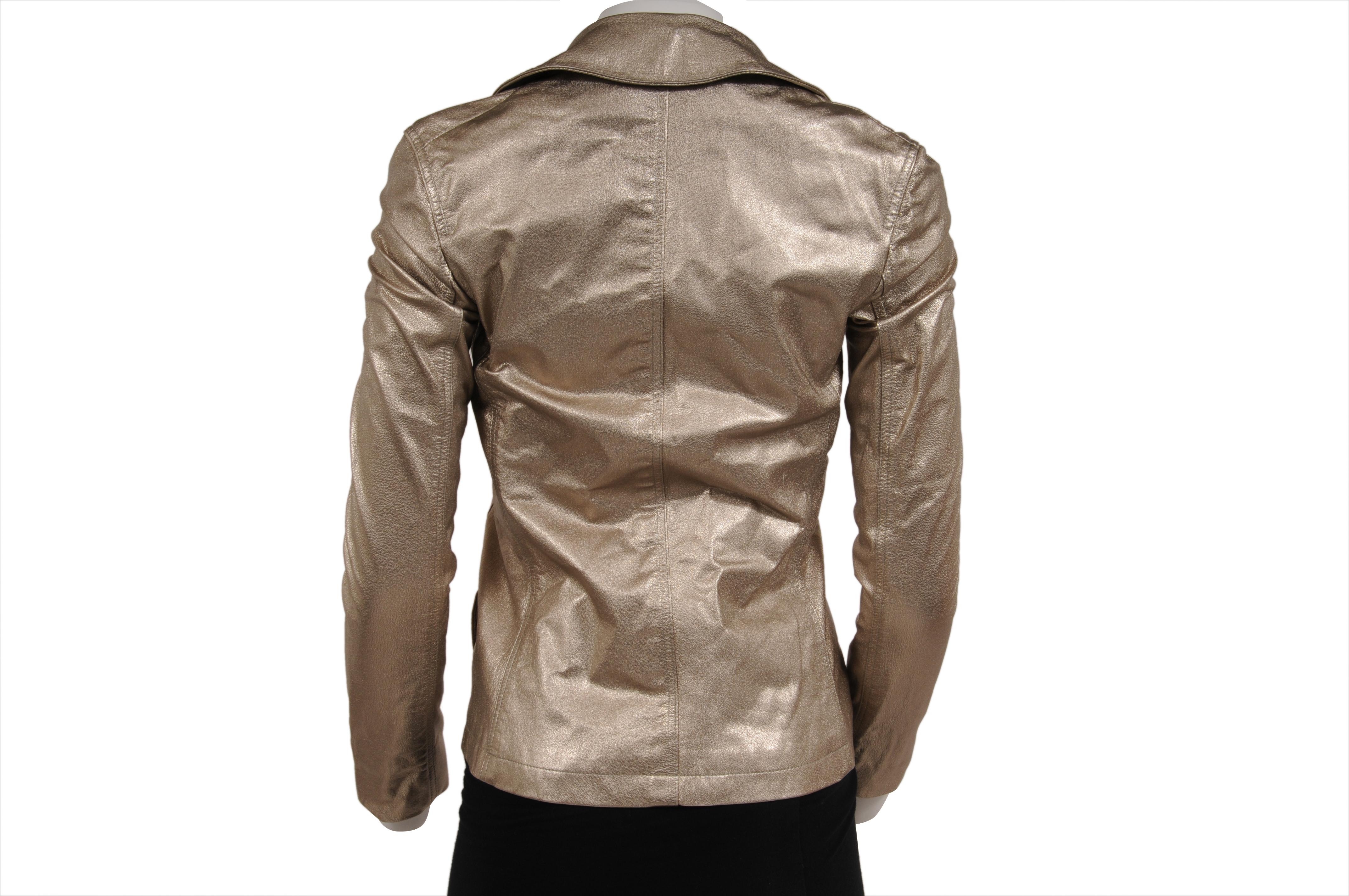 Ralph Lauren Chaqueta Buker Púrpura Doble Pechera Talla Mediana Abrigo Cuero Dorado en Bueno estado para la venta en North Miami, FL