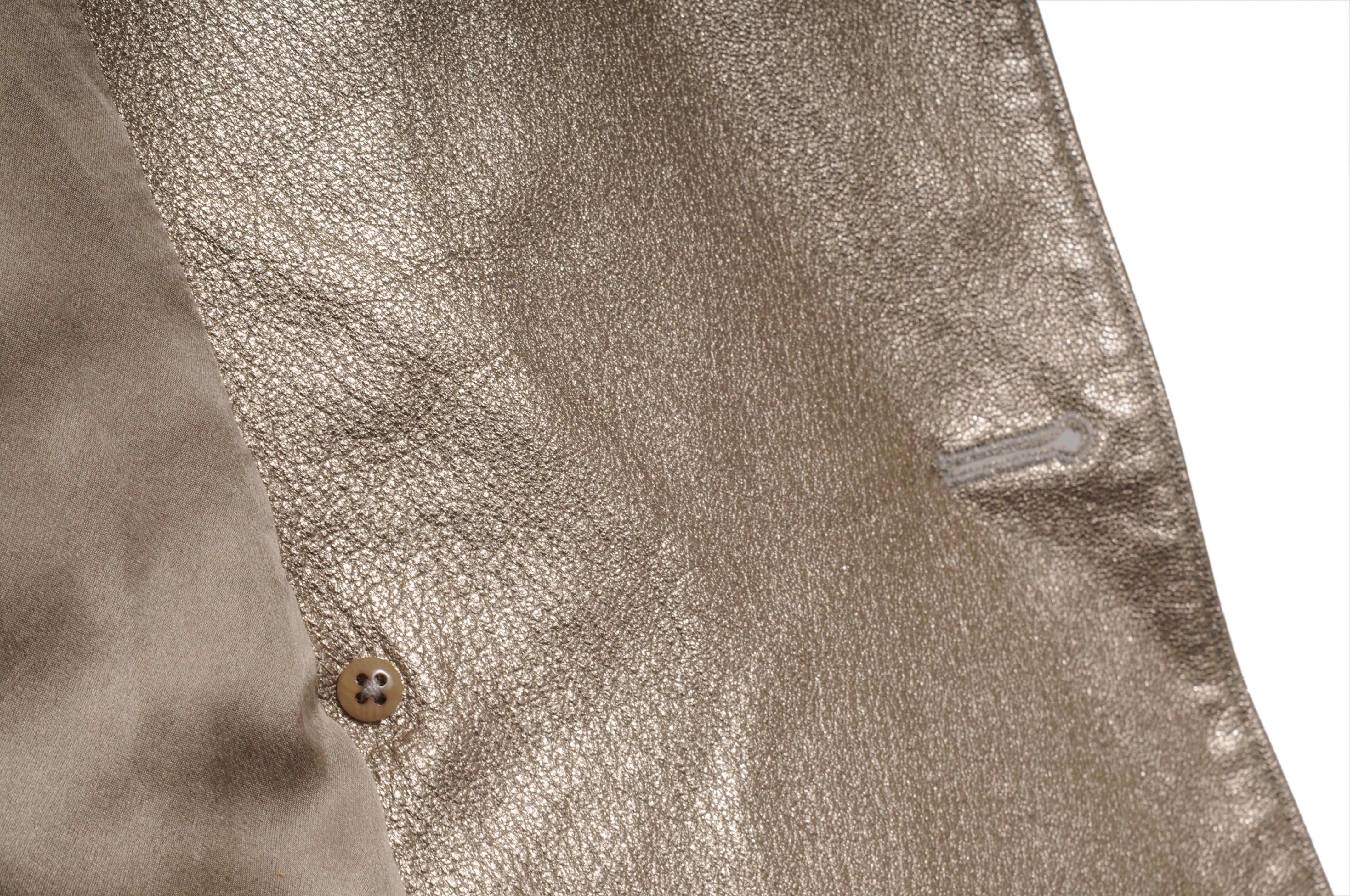 Ralph Lauren Chaqueta Buker Púrpura Doble Pechera Talla Mediana Abrigo Cuero Dorado en venta 3