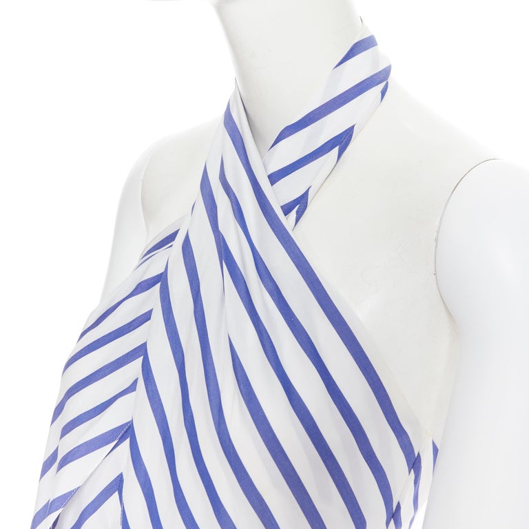 RALPH LAUREN PURPLE LABEL 100% cotton blue white stripe halter jumpsuit US2  at 1stDibs