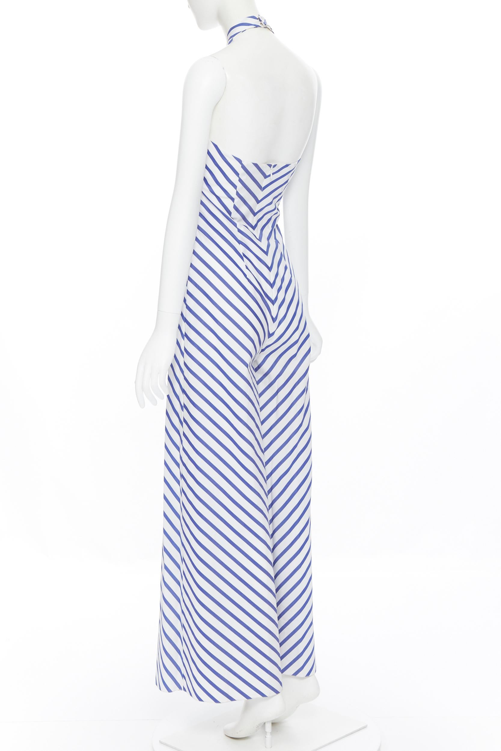 Gray RALPH LAUREN PURPLE LABEL 100% cotton blue white stripe halter jumpsuit US2
