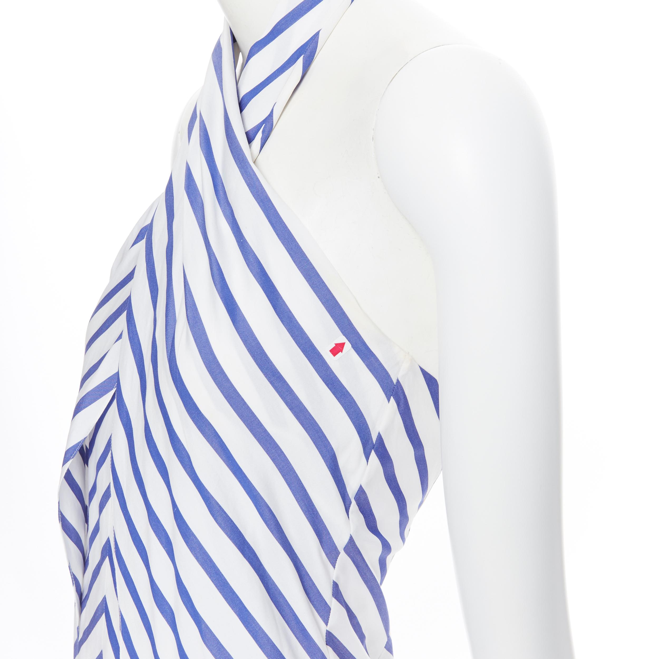 Women's RALPH LAUREN PURPLE LABEL 100% cotton blue white stripe halter jumpsuit US2