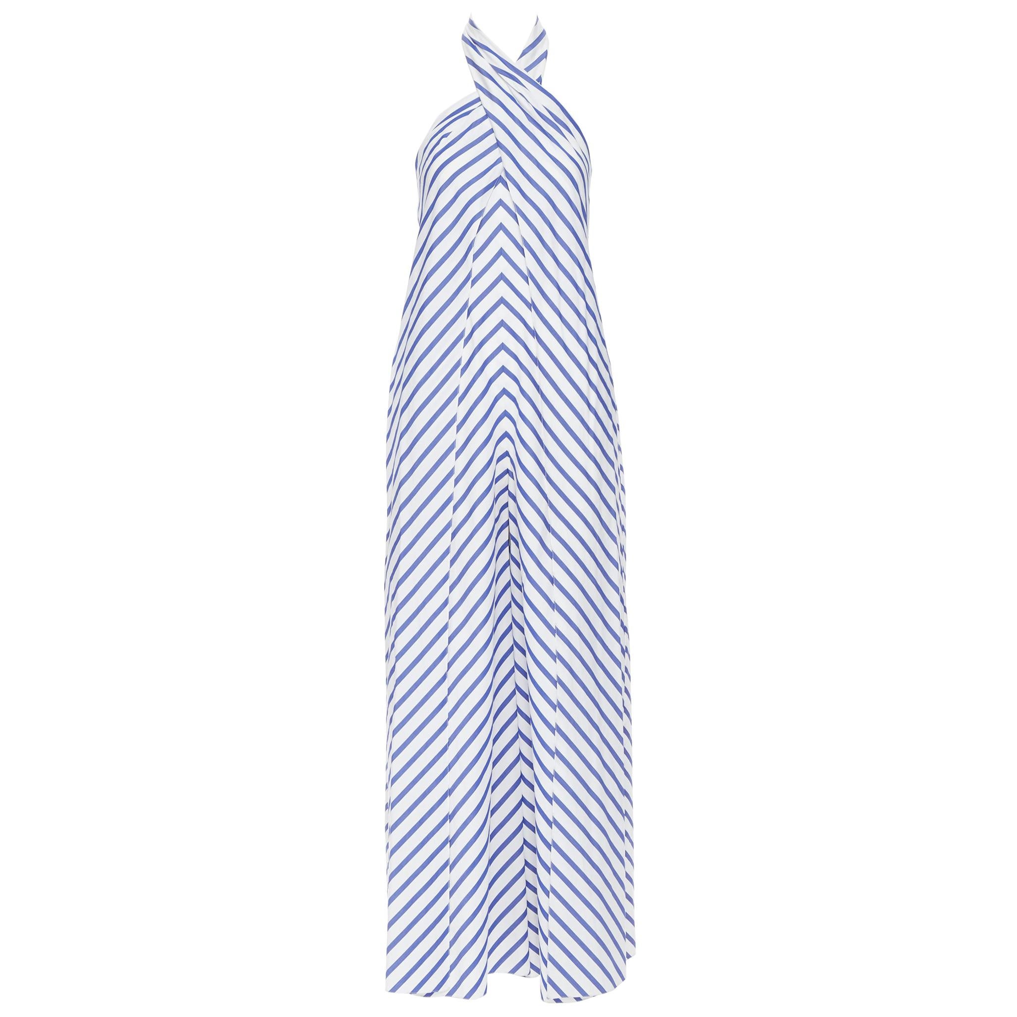 RALPH LAUREN PURPLE LABEL 100% cotton blue white stripe halter jumpsuit US2