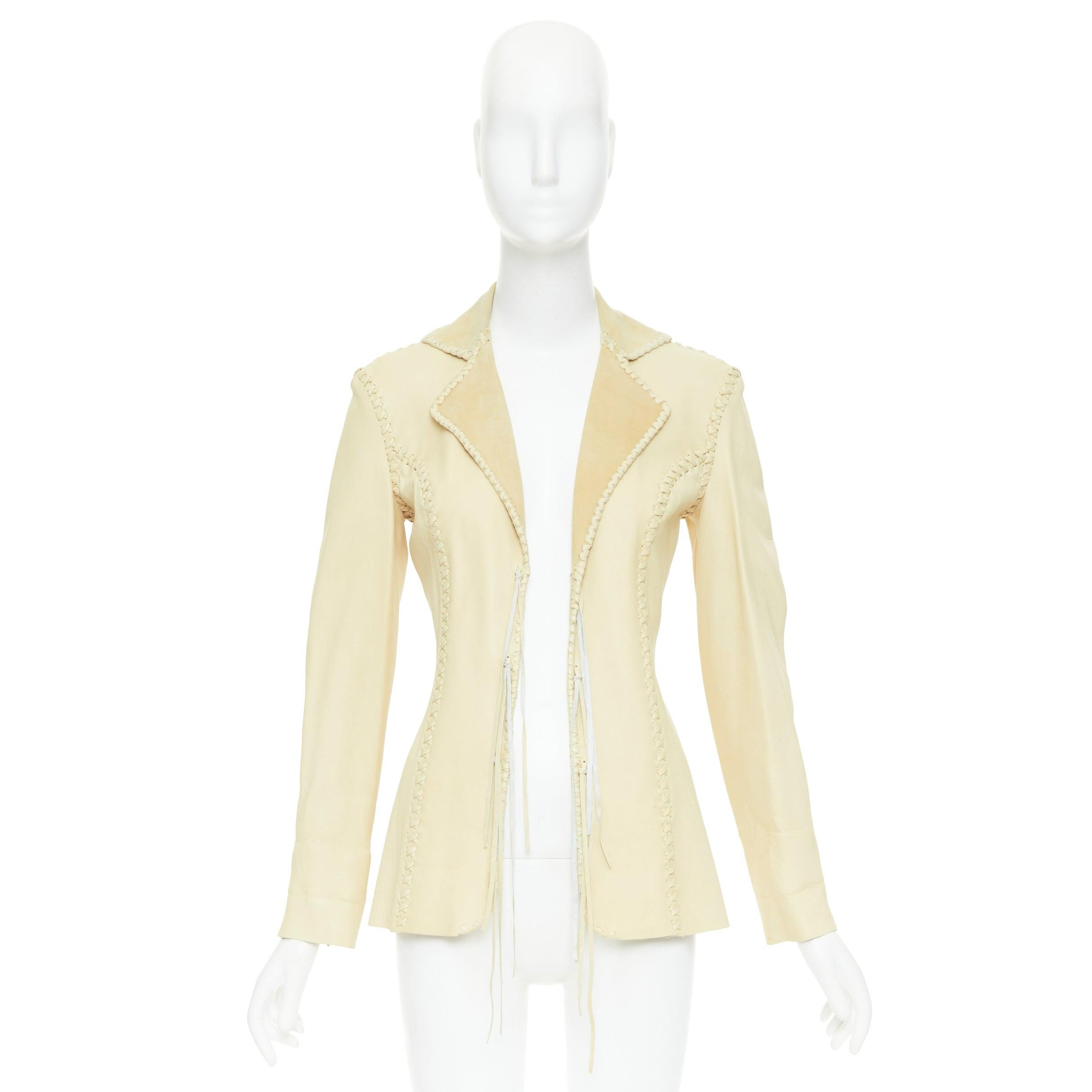 Ralph Lauren Purple Label blazer en cuir d'agneau beige piqué IT38 XS en vente 5